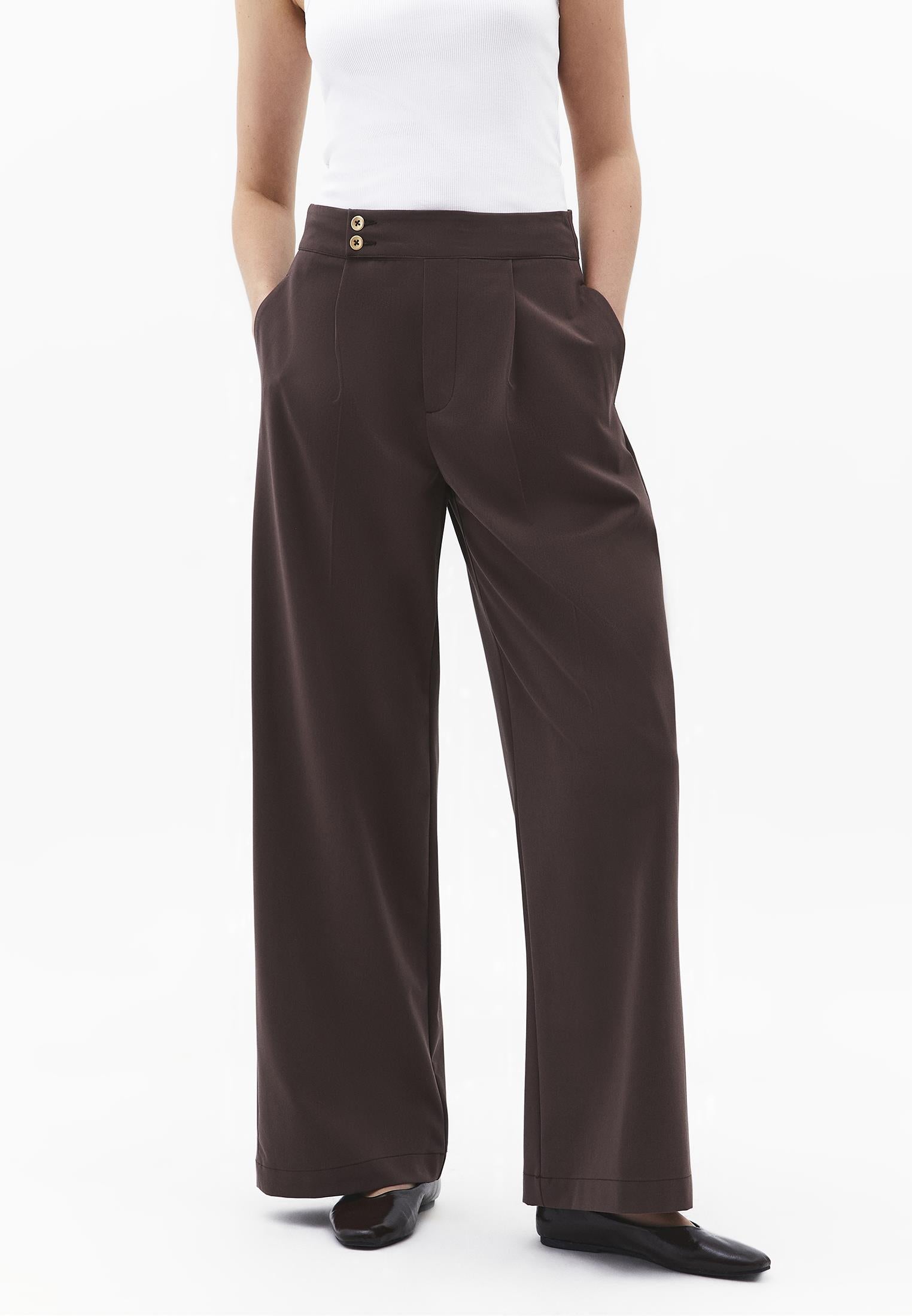 Ultra High Waist Straight Pants - CHOCOLATE BROWN
