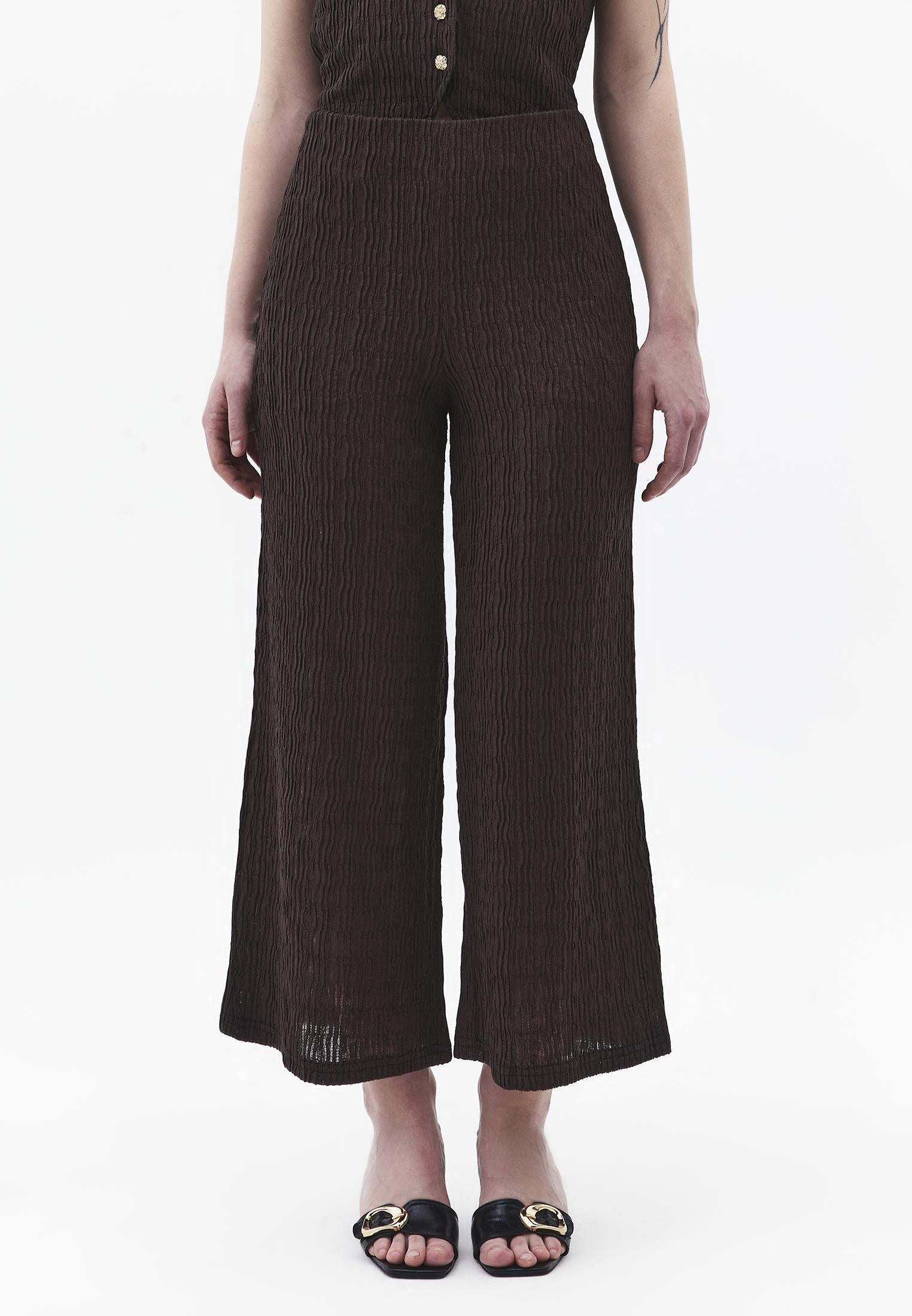 Wide Leg Midi Culotte Pants - CHOCOLATE BROWN