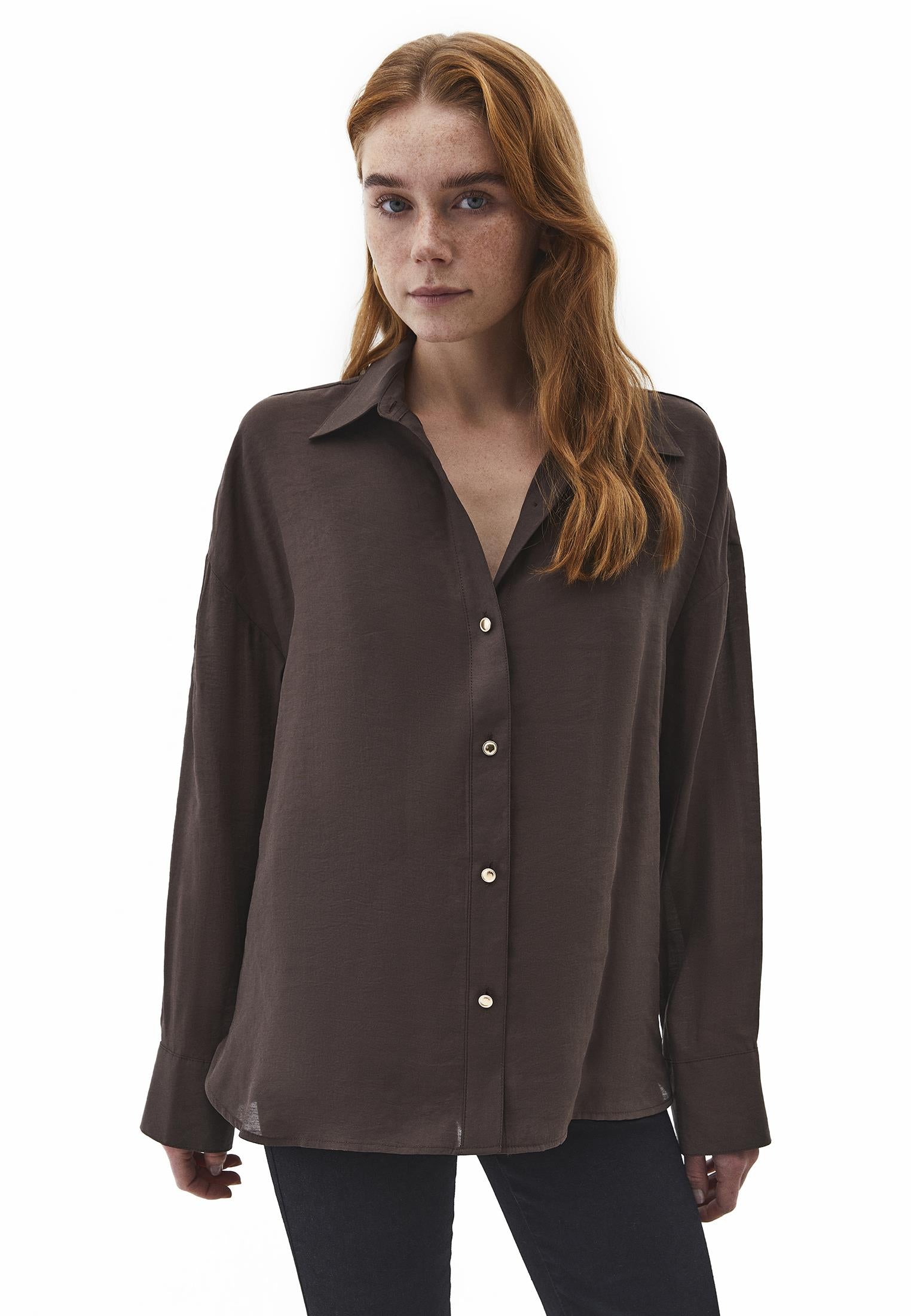 Tunic Cut Shirt With Button Details - CHOCOLATE BROWN