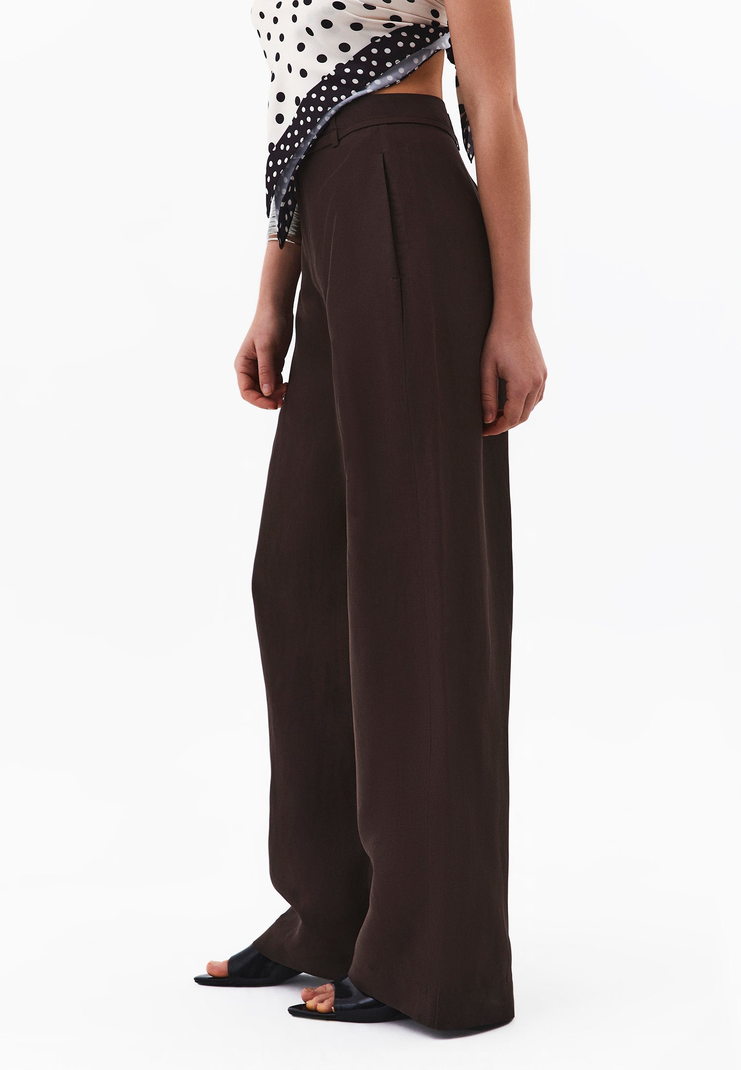 High Waist Belted Straight Leg Trousers - CHOCOLATE BROWN