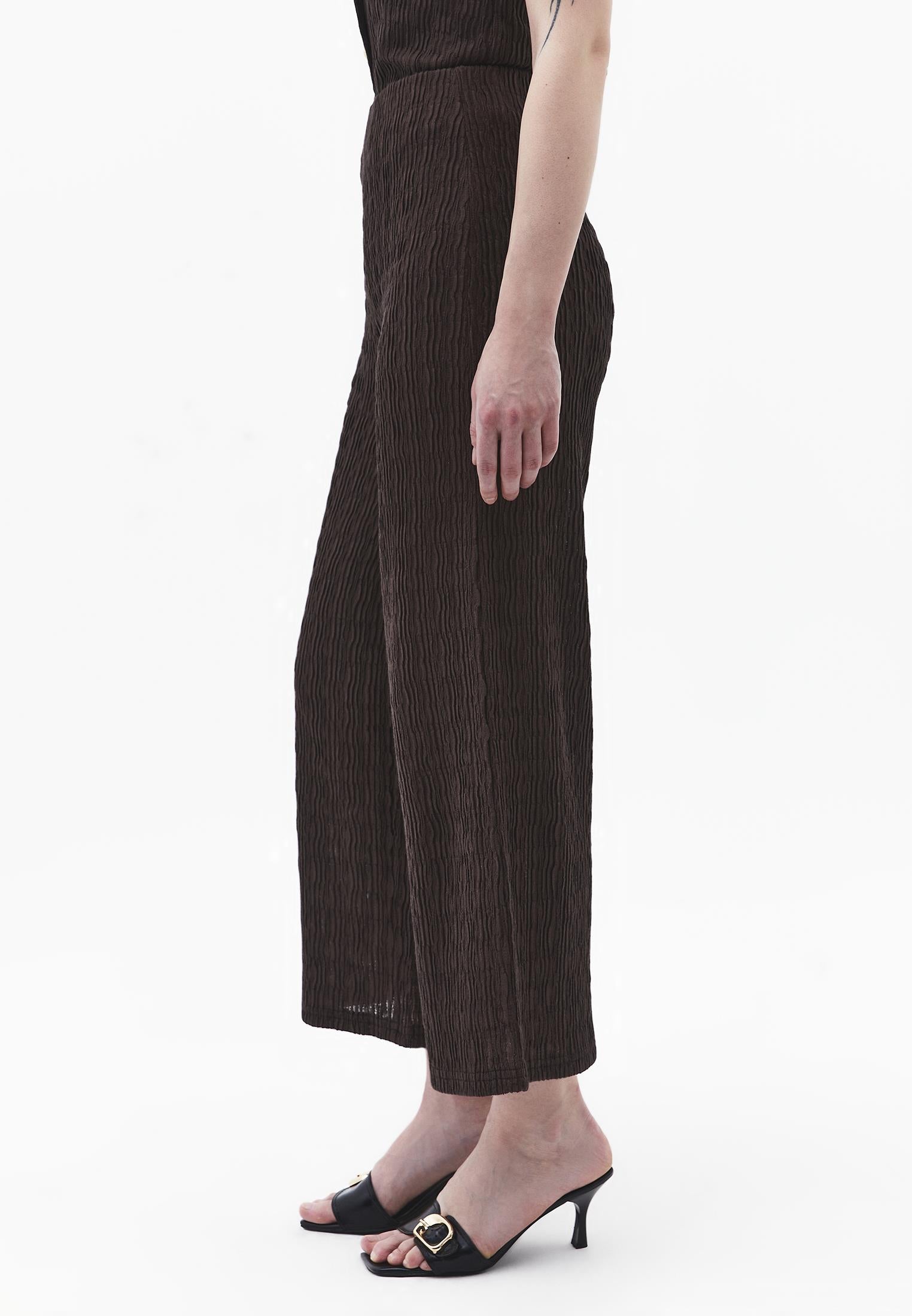 Wide Leg Midi Culotte Pants - CHOCOLATE BROWN