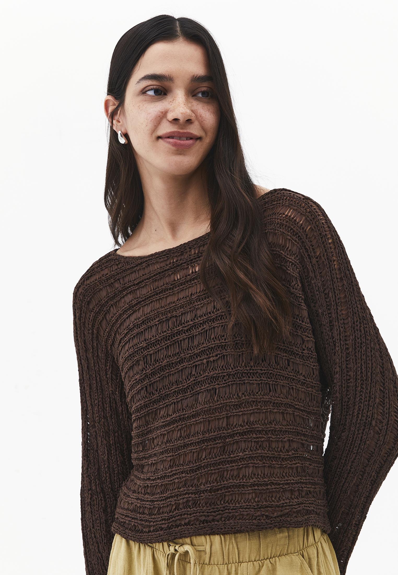 Ajour Standard Boat Neck Knit Sweater - CHOCOLATE BROWN