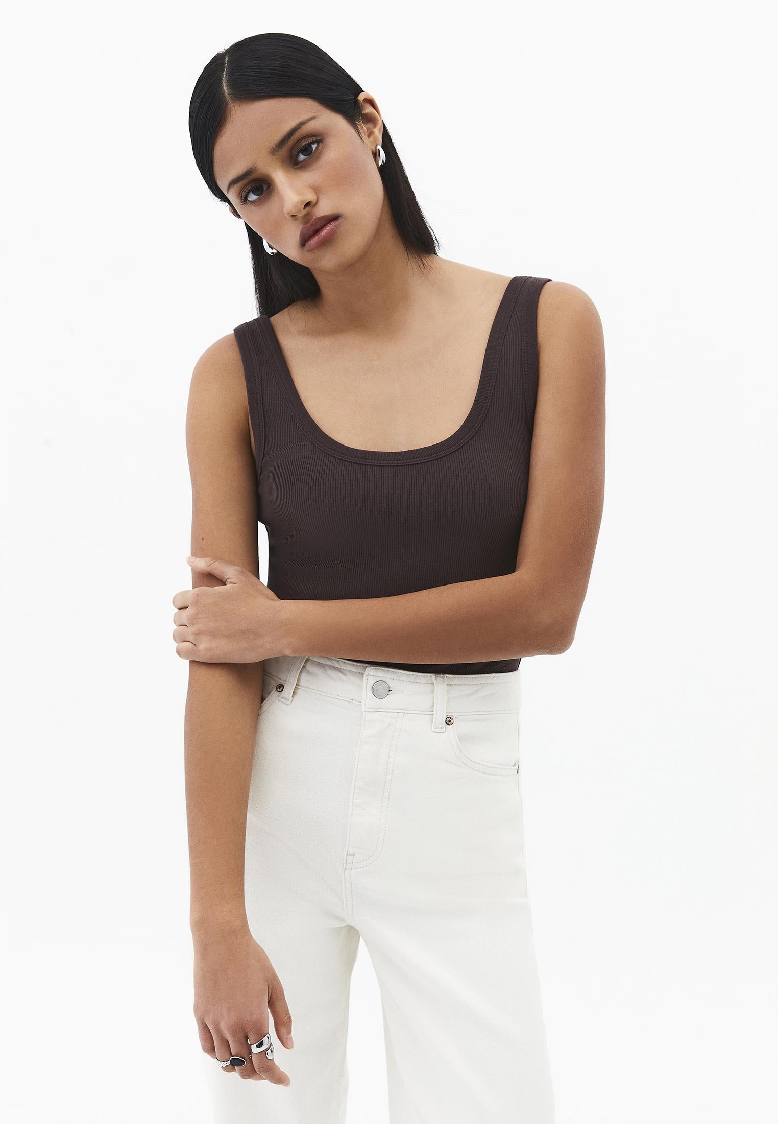 U Neck Tank Top - CHOCOLATE BROWN