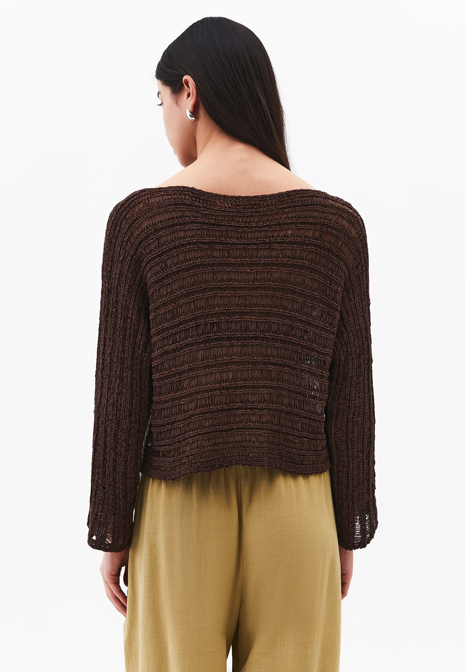 Ajour Standard Boat Neck Knit Sweater - CHOCOLATE BROWN