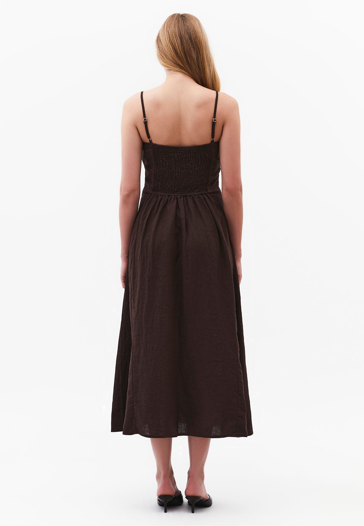 Midi Square Neck Strappy Dress - CHOCOLATE BROWN
