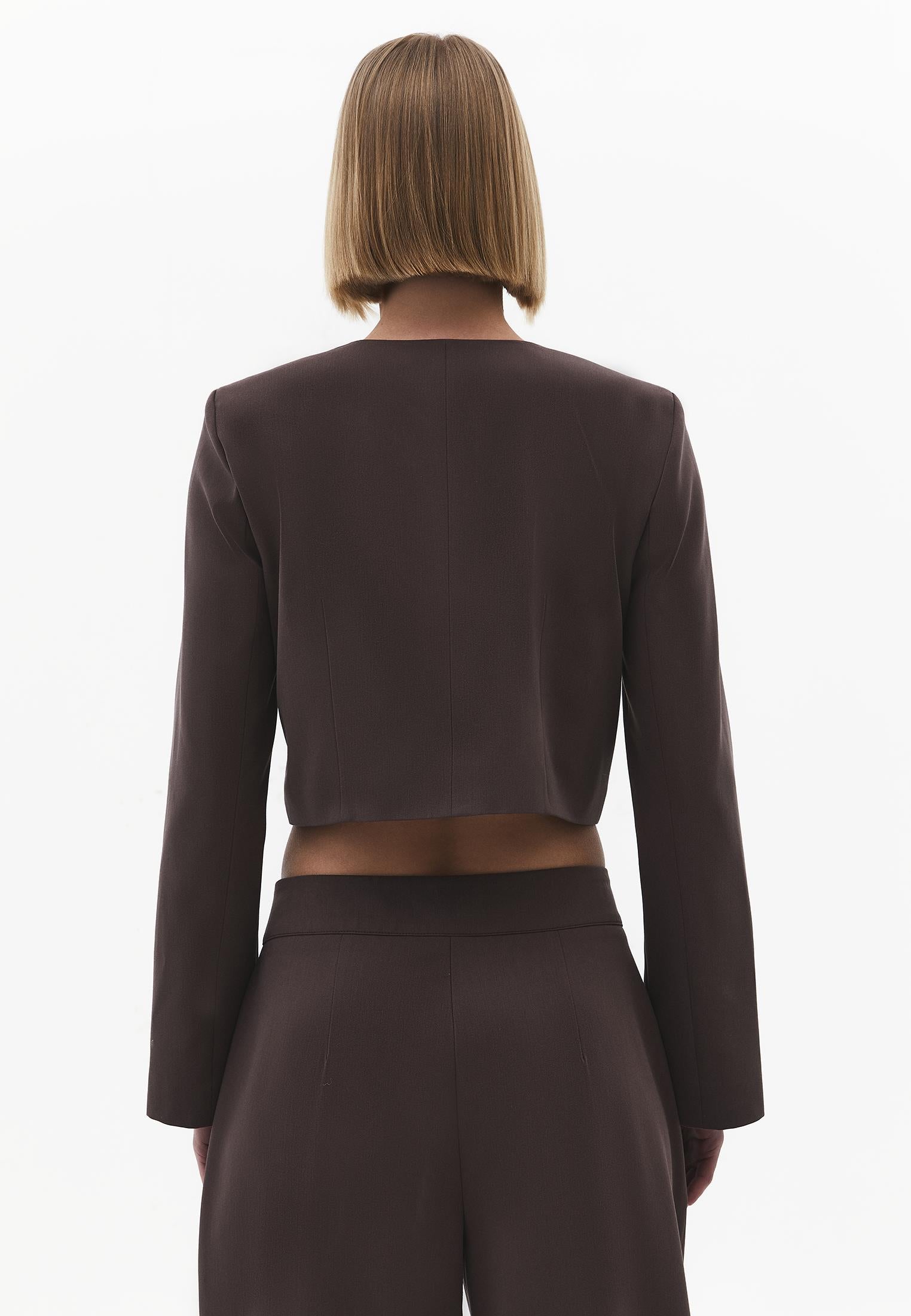 Short Blazer With Button Details - CHOCOLATE BROWN