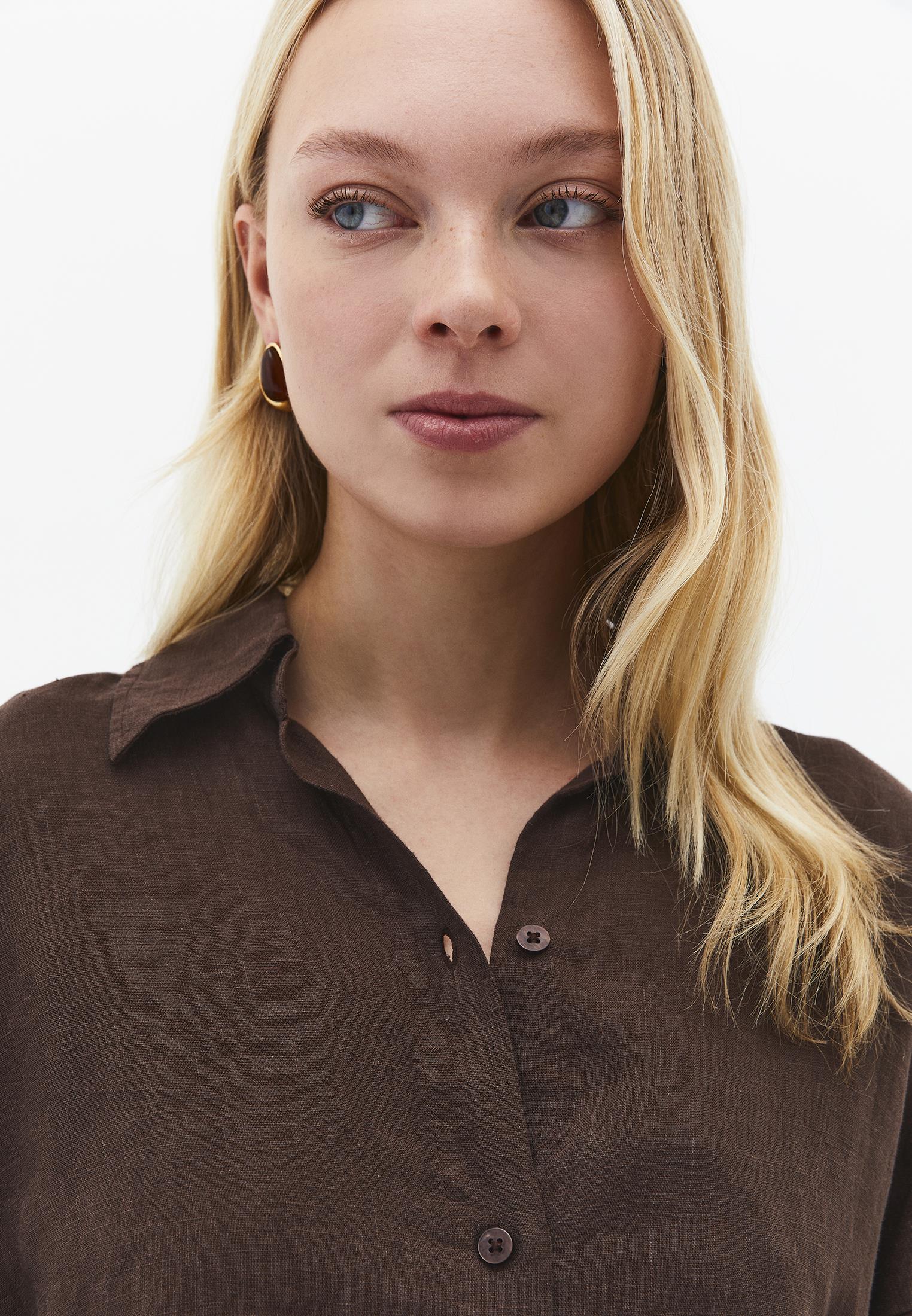 Oversize Shirt Collar Long Shirt - CHOCOLATE BROWN
