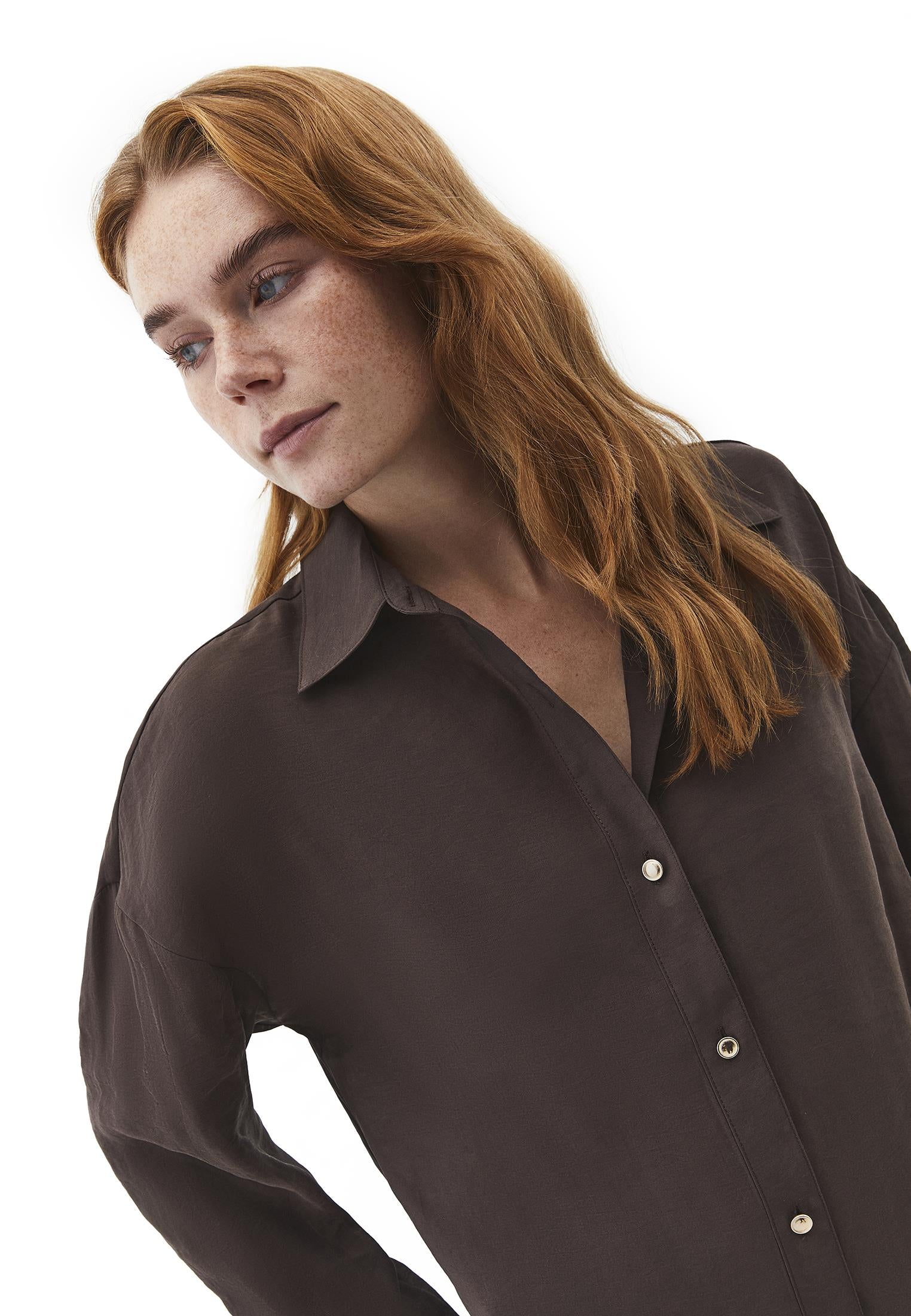 Tunic Cut Shirt With Button Details - CHOCOLATE BROWN