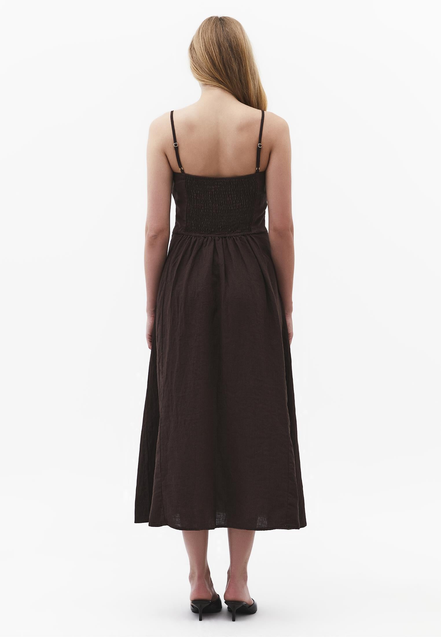 Midi Square Neck Strappy Dress - CHOCOLATE BROWN
