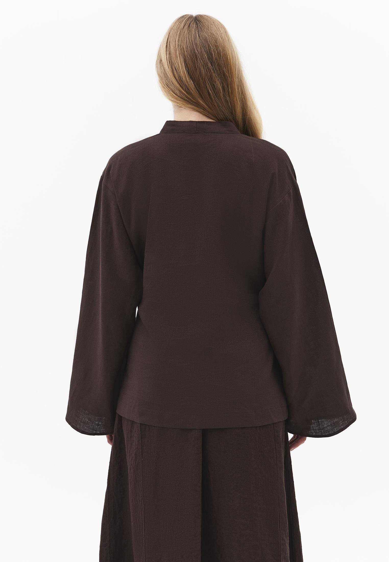 Oversize Jacket With Buckle Detail And Tie - CHOCOLATE BROWN