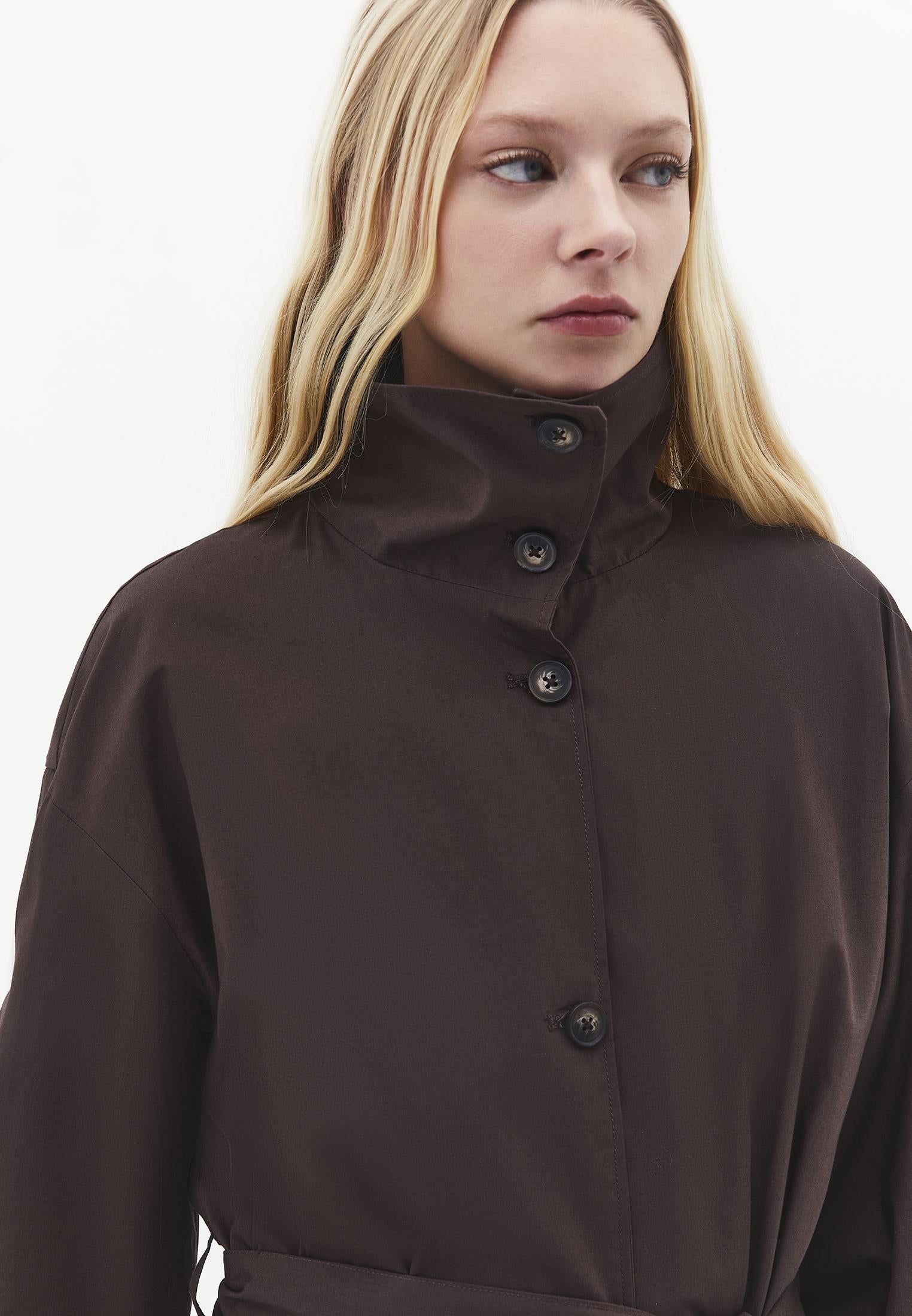 Belted Long Oversize Trench Coat - CHOCOLATE BROWN