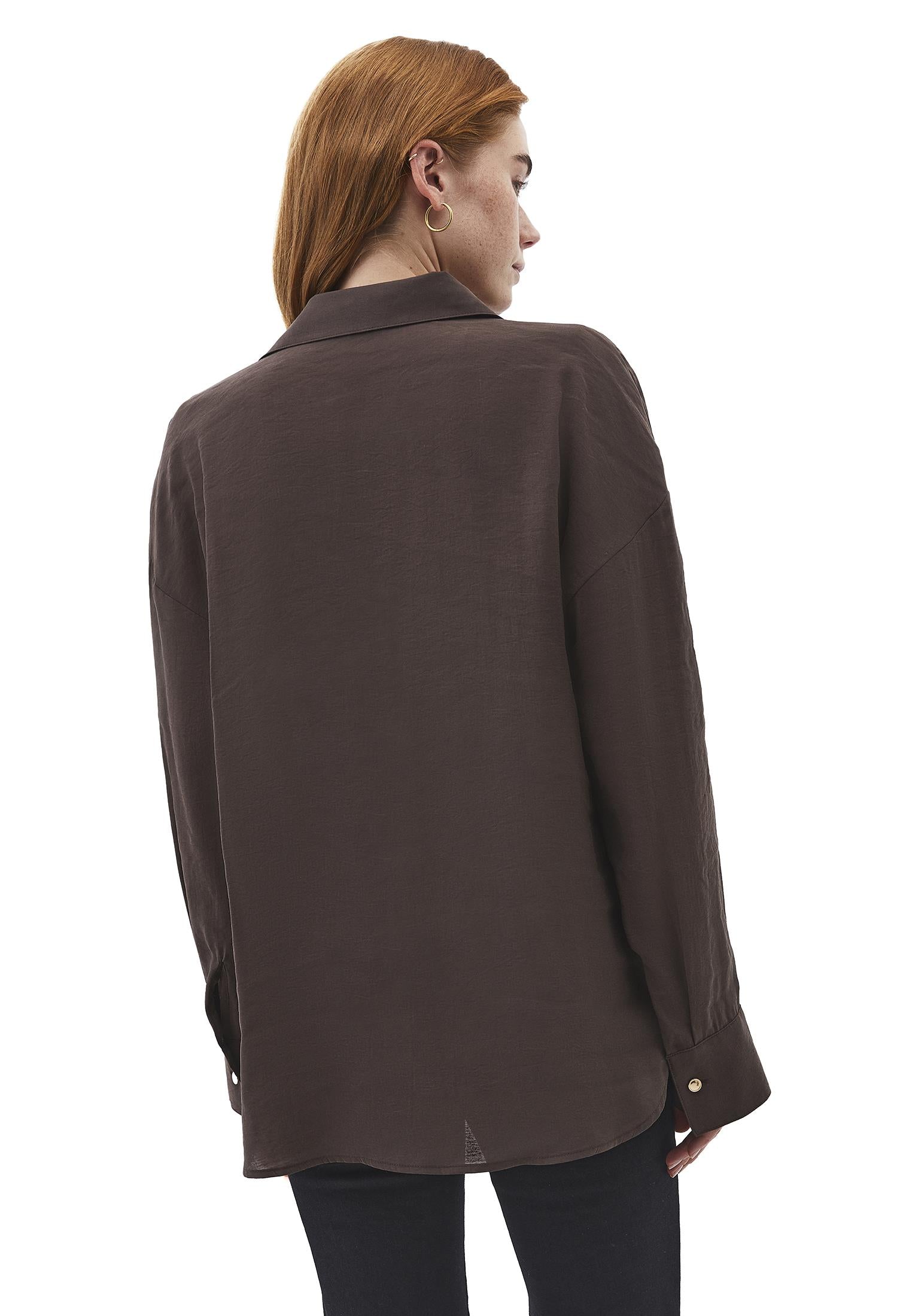 Tunic Cut Shirt With Button Details - CHOCOLATE BROWN