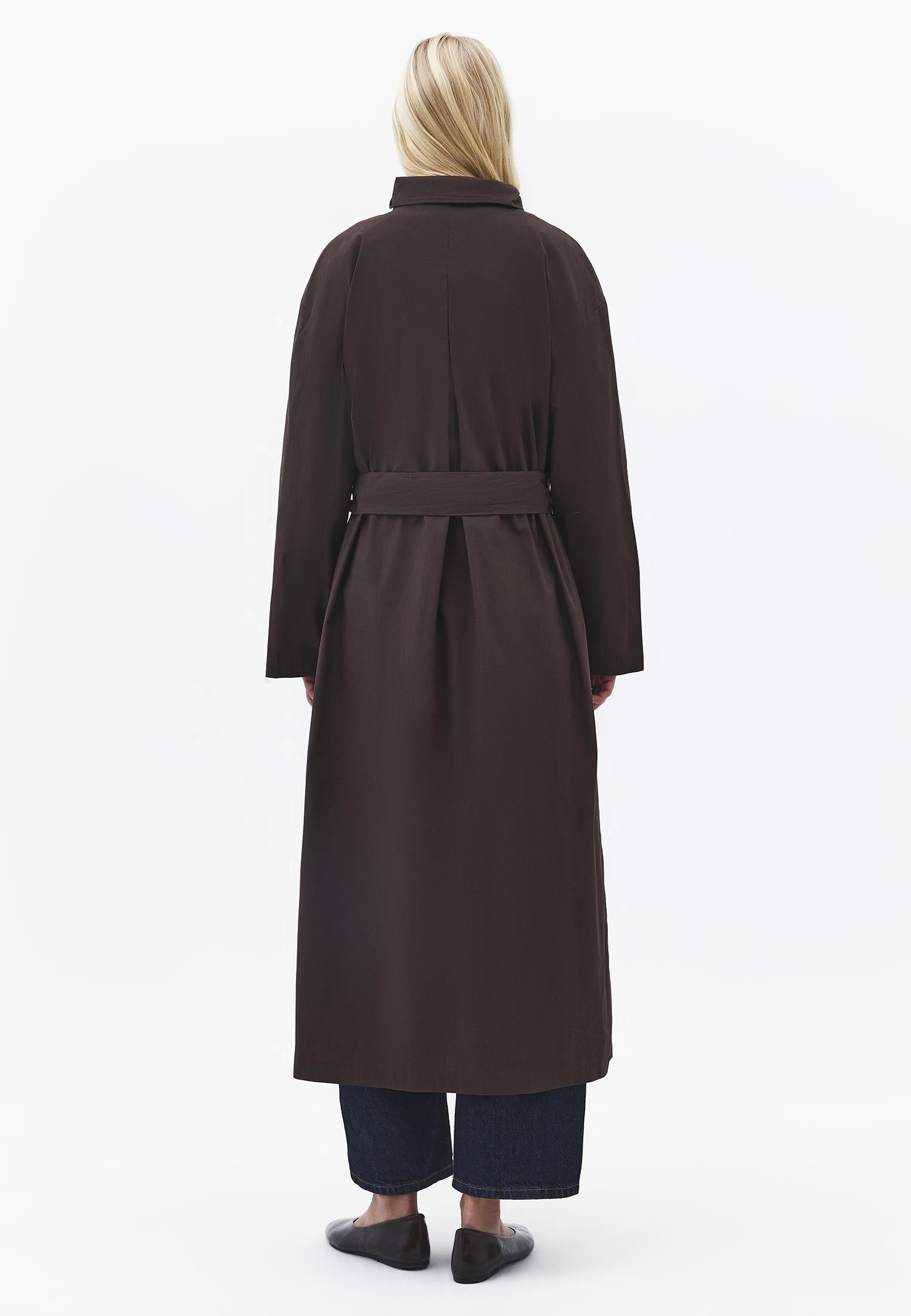 Belted Long Oversize Trench Coat - CHOCOLATE BROWN