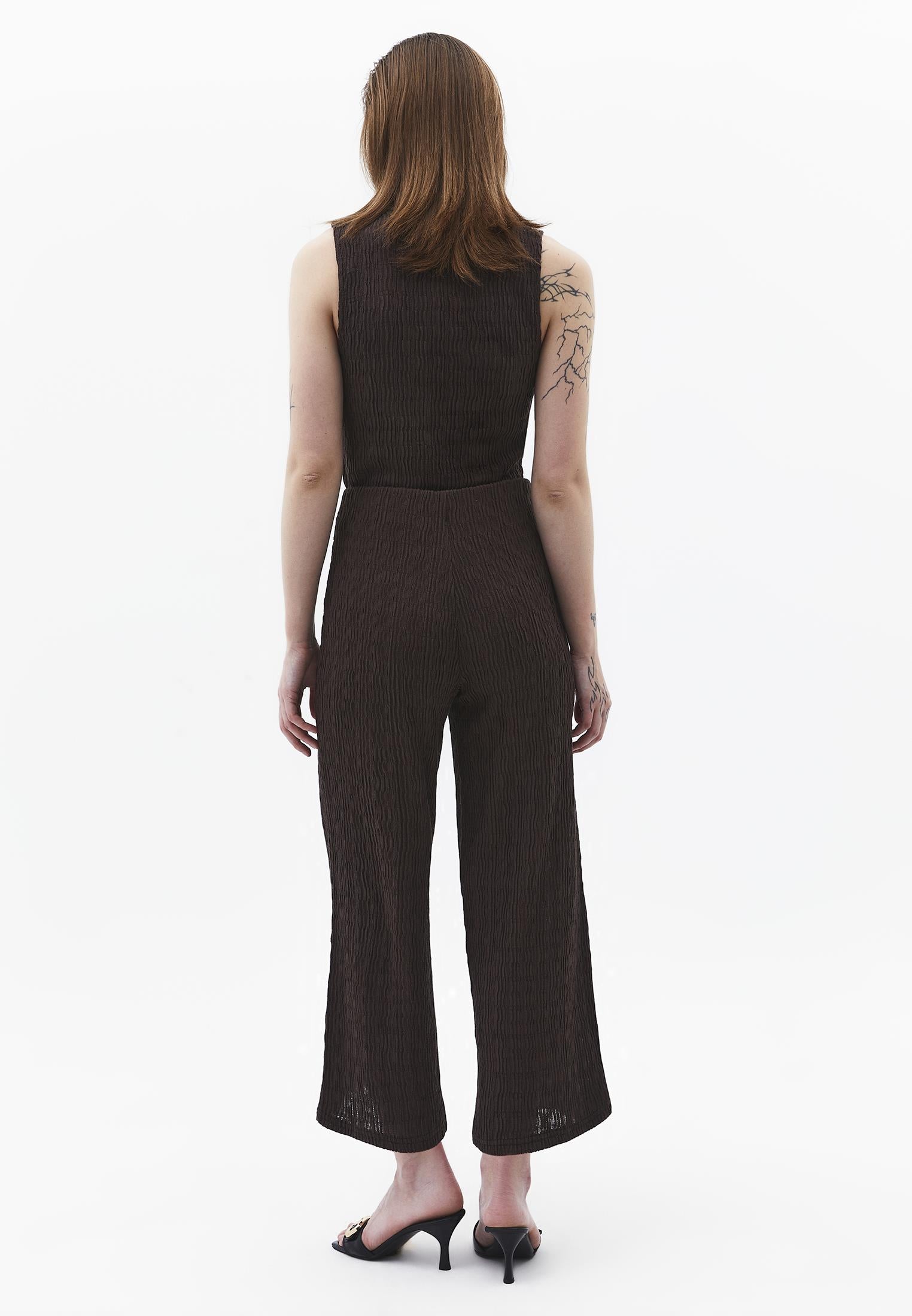Wide Leg Midi Culotte Pants - CHOCOLATE BROWN
