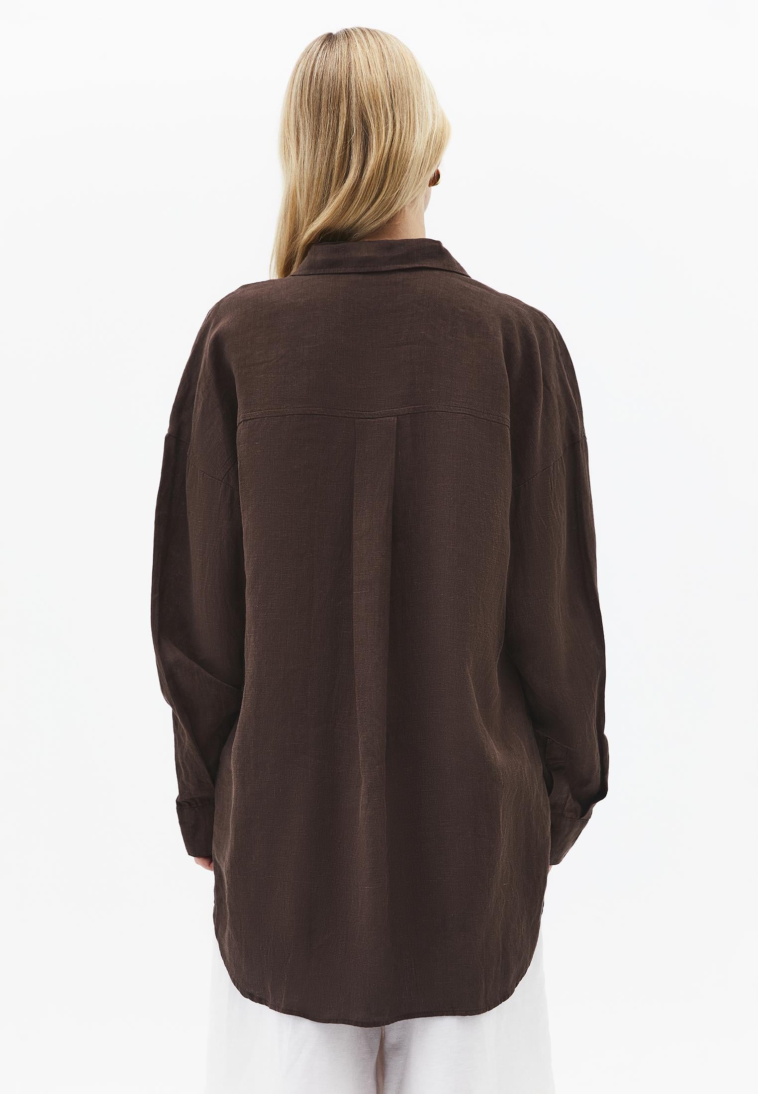 Oversize Shirt Collar Long Shirt - CHOCOLATE BROWN