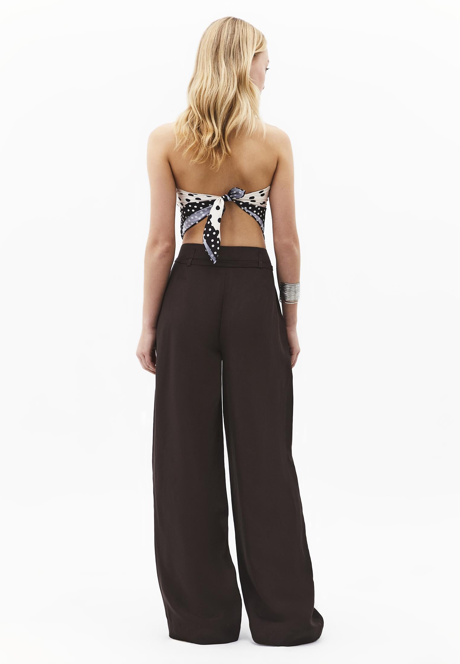 High Waist Belted Straight Leg Trousers - CHOCOLATE BROWN