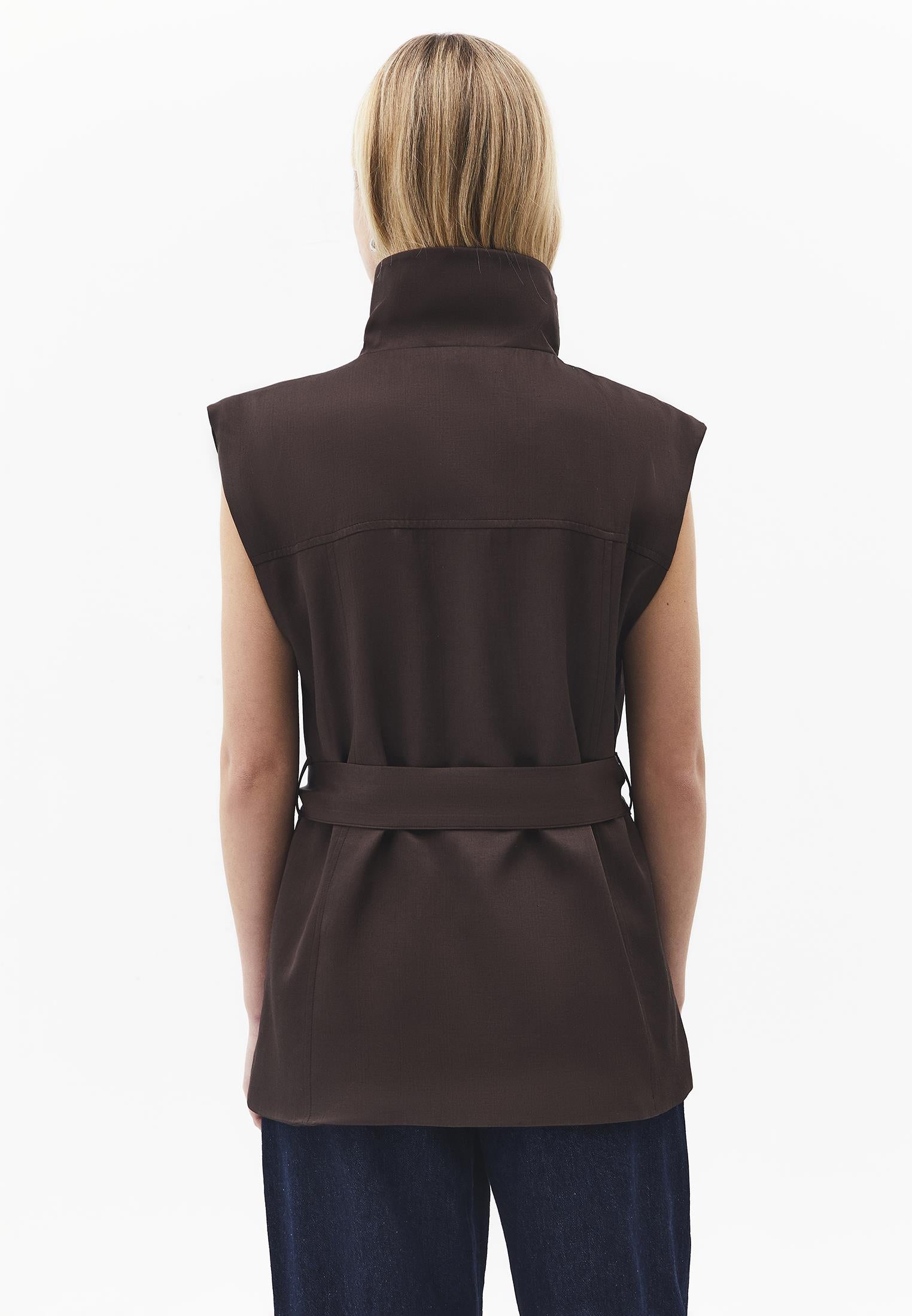 Sleeveless Cargo Vest With Turtleneck - CHOCOLATE BROWN