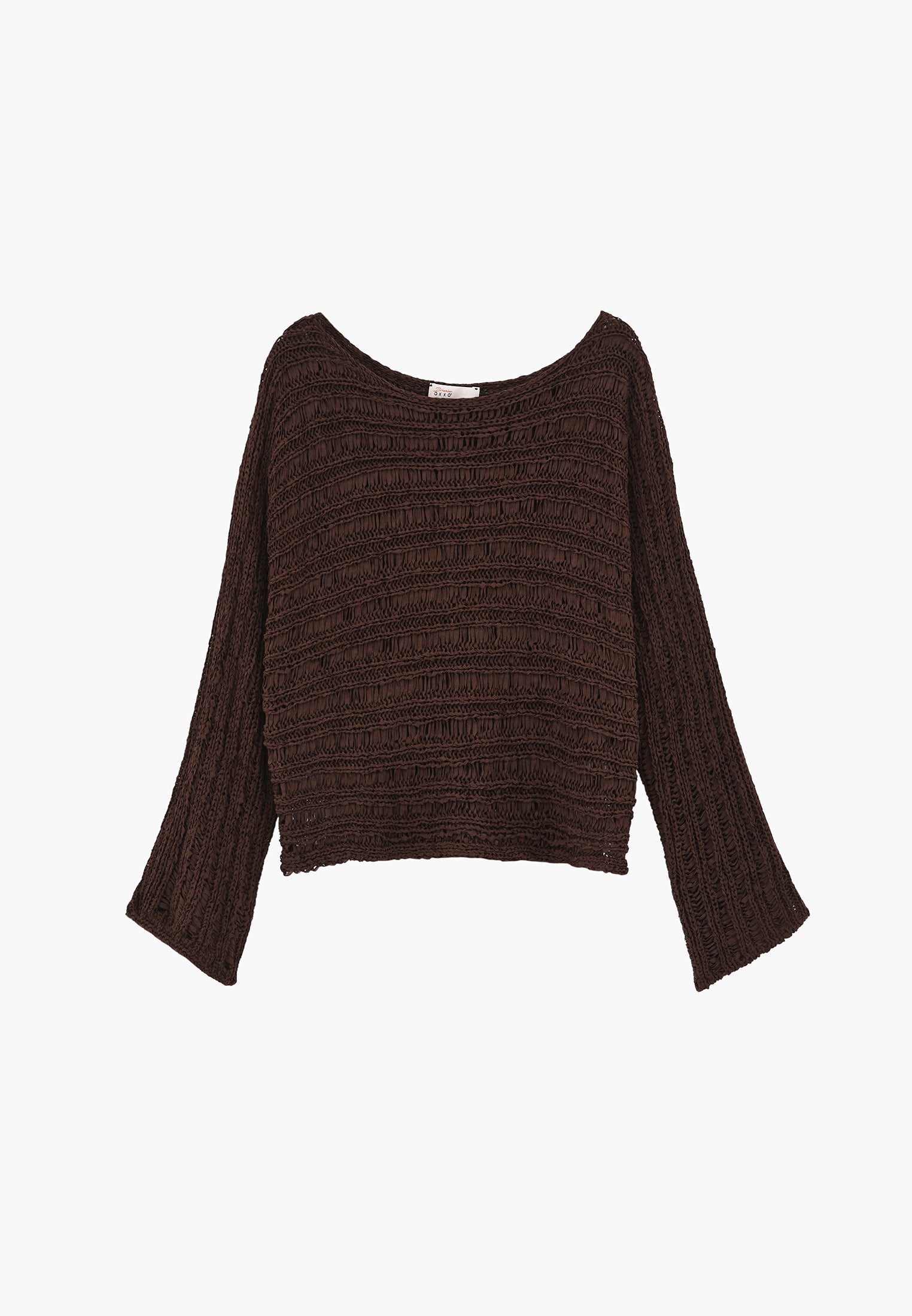 Ajour Standard Boat Neck Knit Sweater - CHOCOLATE BROWN