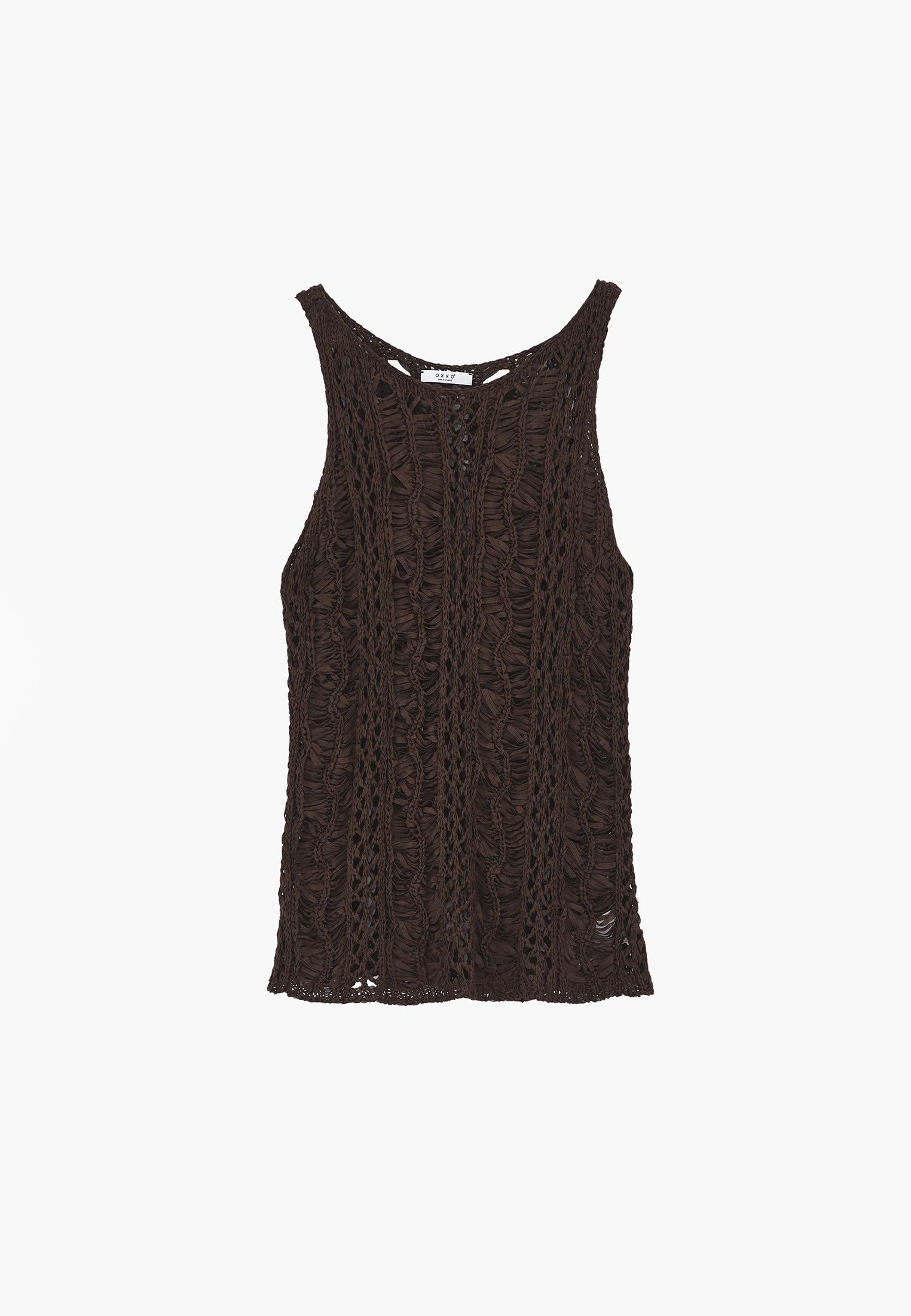 Sleeveless Ajour Tank Top - CHOCOLATE BROWN