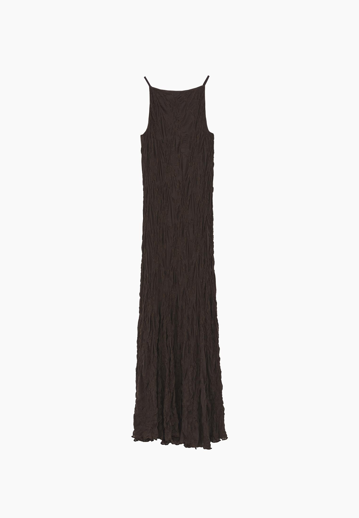 Sleeveless Long Dress With Crew Neck - CHOCOLATE BROWN