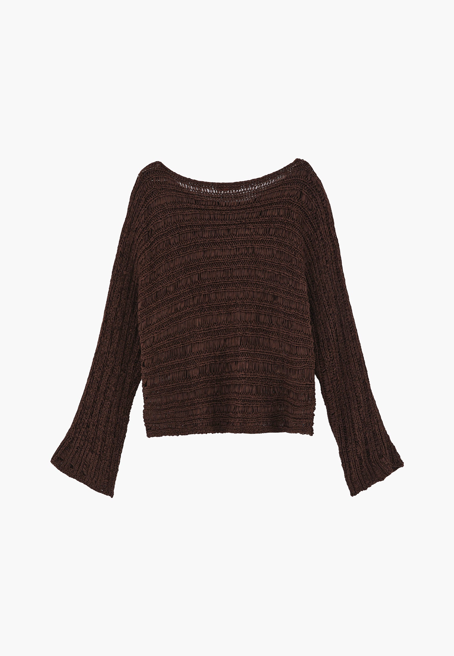 Ajour Standard Boat Neck Knit Sweater - CHOCOLATE BROWN
