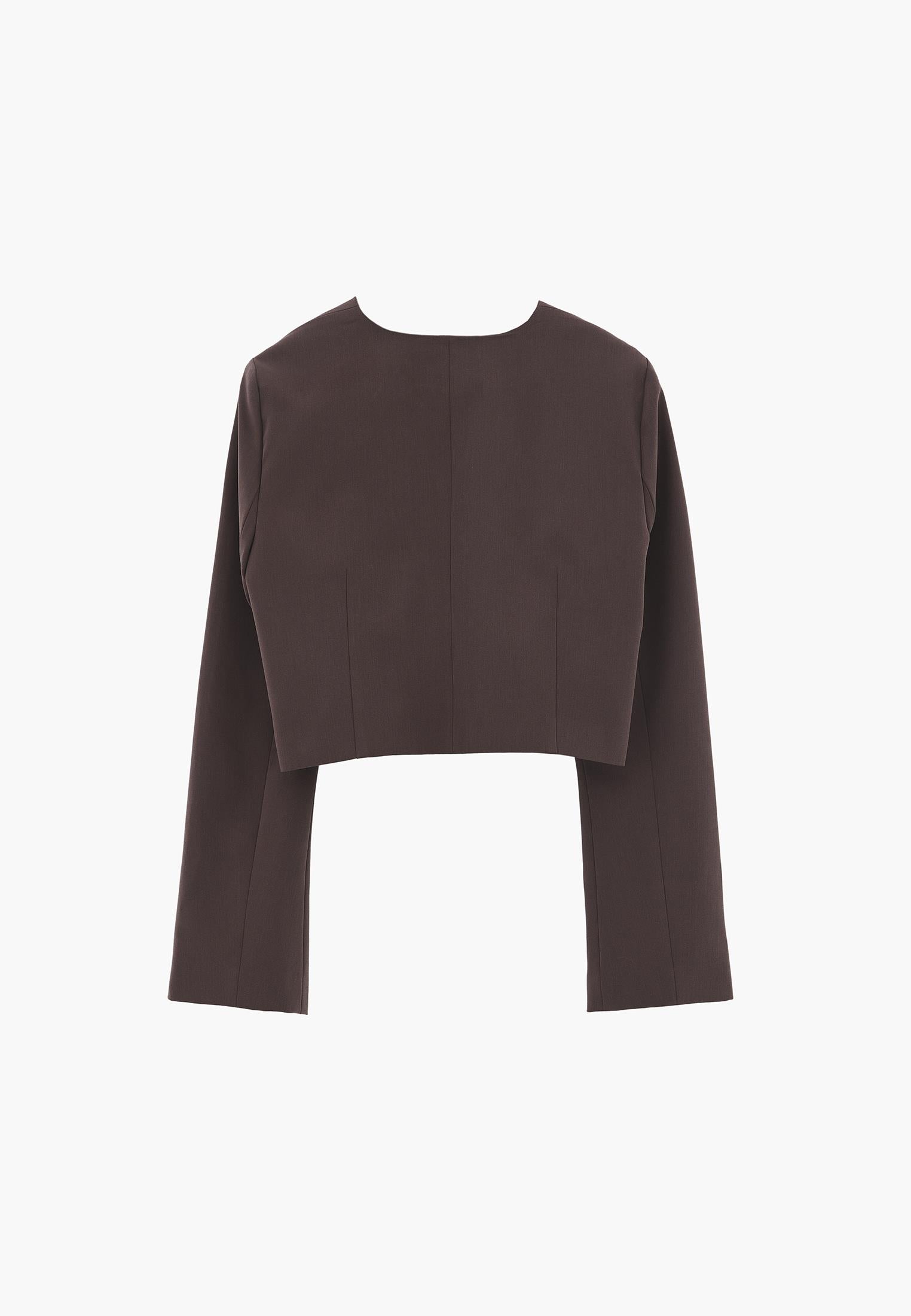 Short Blazer With Button Details - CHOCOLATE BROWN