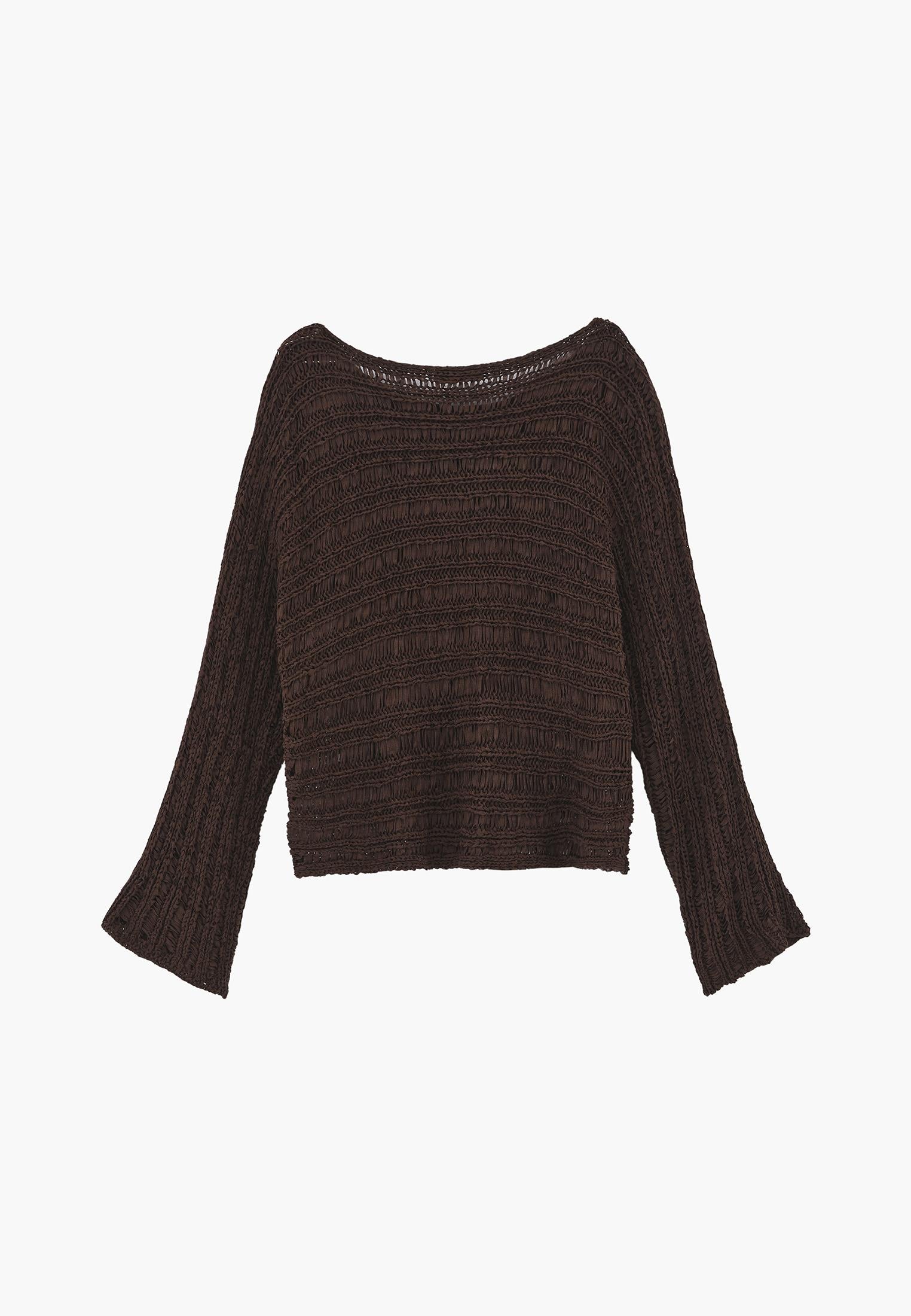 Ajour Standard Boat Neck Knit Sweater - CHOCOLATE BROWN