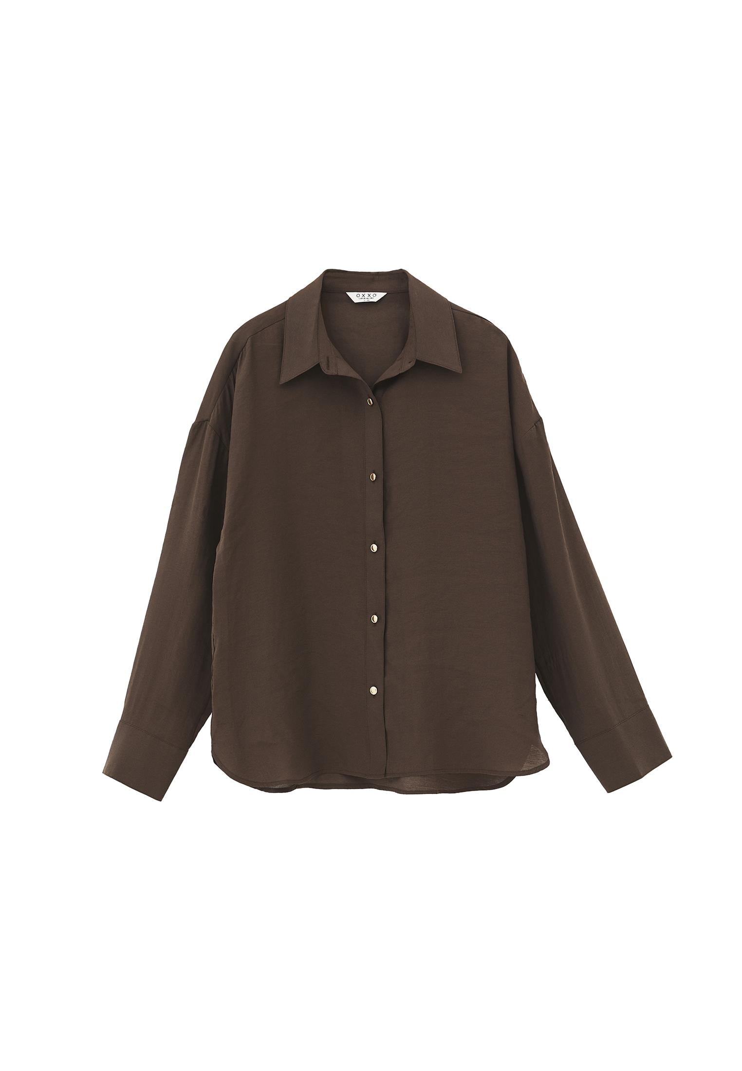 Tunic Cut Shirt With Button Details - CHOCOLATE BROWN