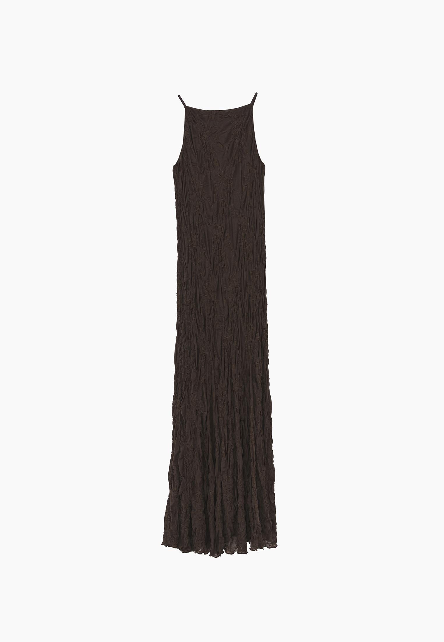 Sleeveless Long Dress With Crew Neck - CHOCOLATE BROWN