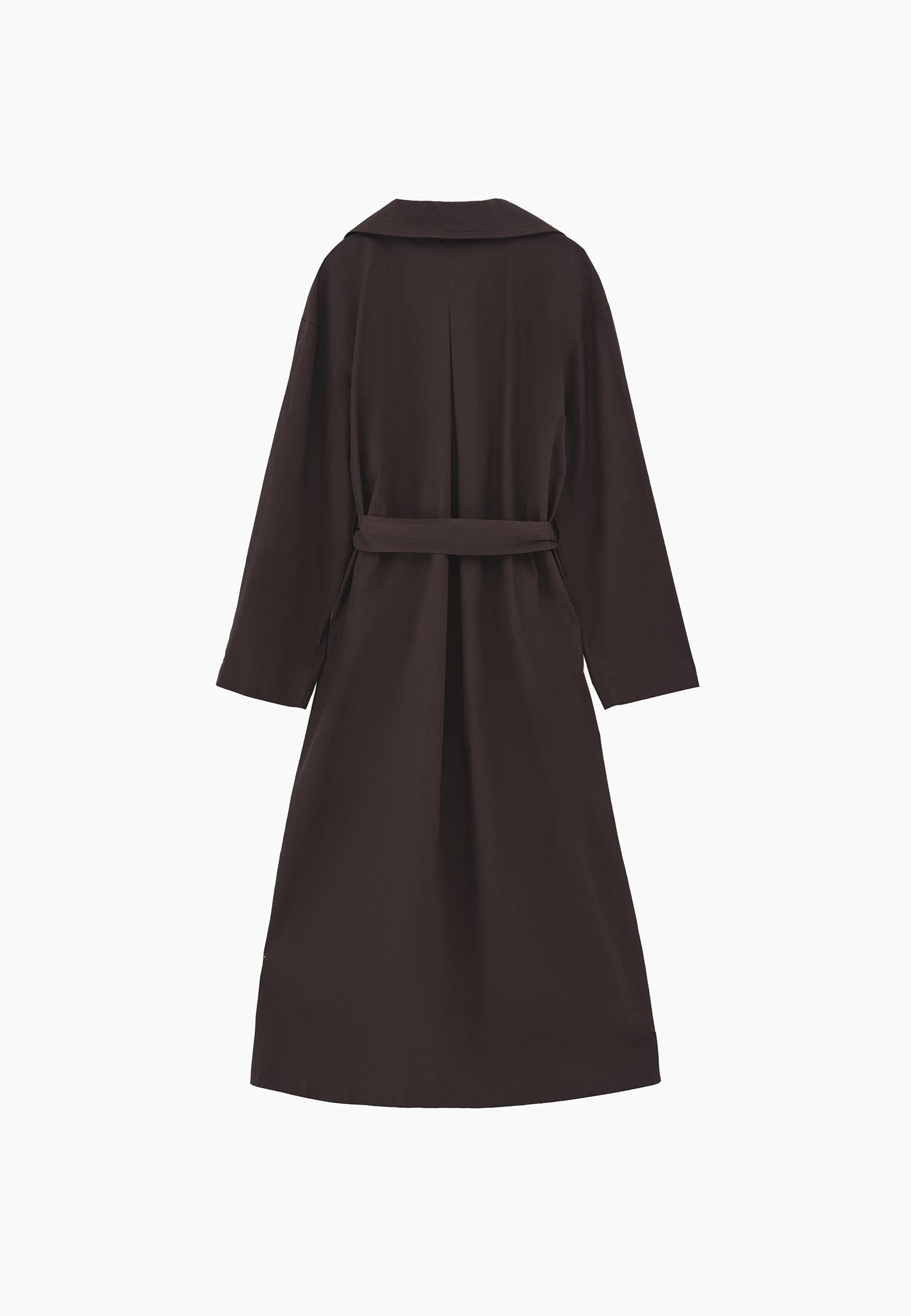 Belted Long Oversize Trench Coat - CHOCOLATE BROWN