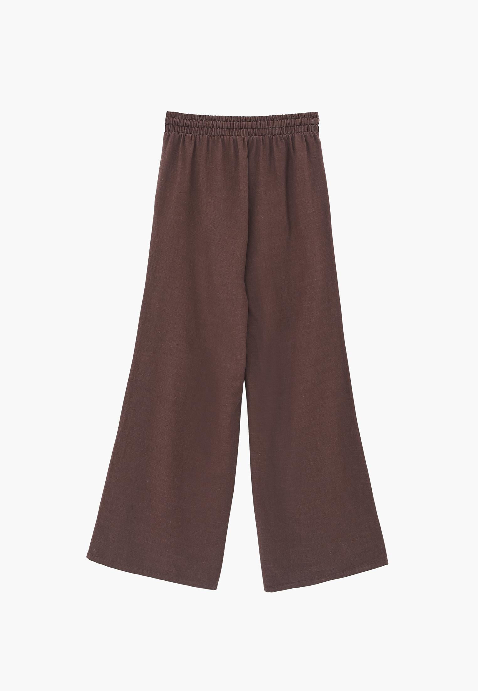 High Waist Wide Leg Elastic Waist Pants - CHOCOLATE BROWN