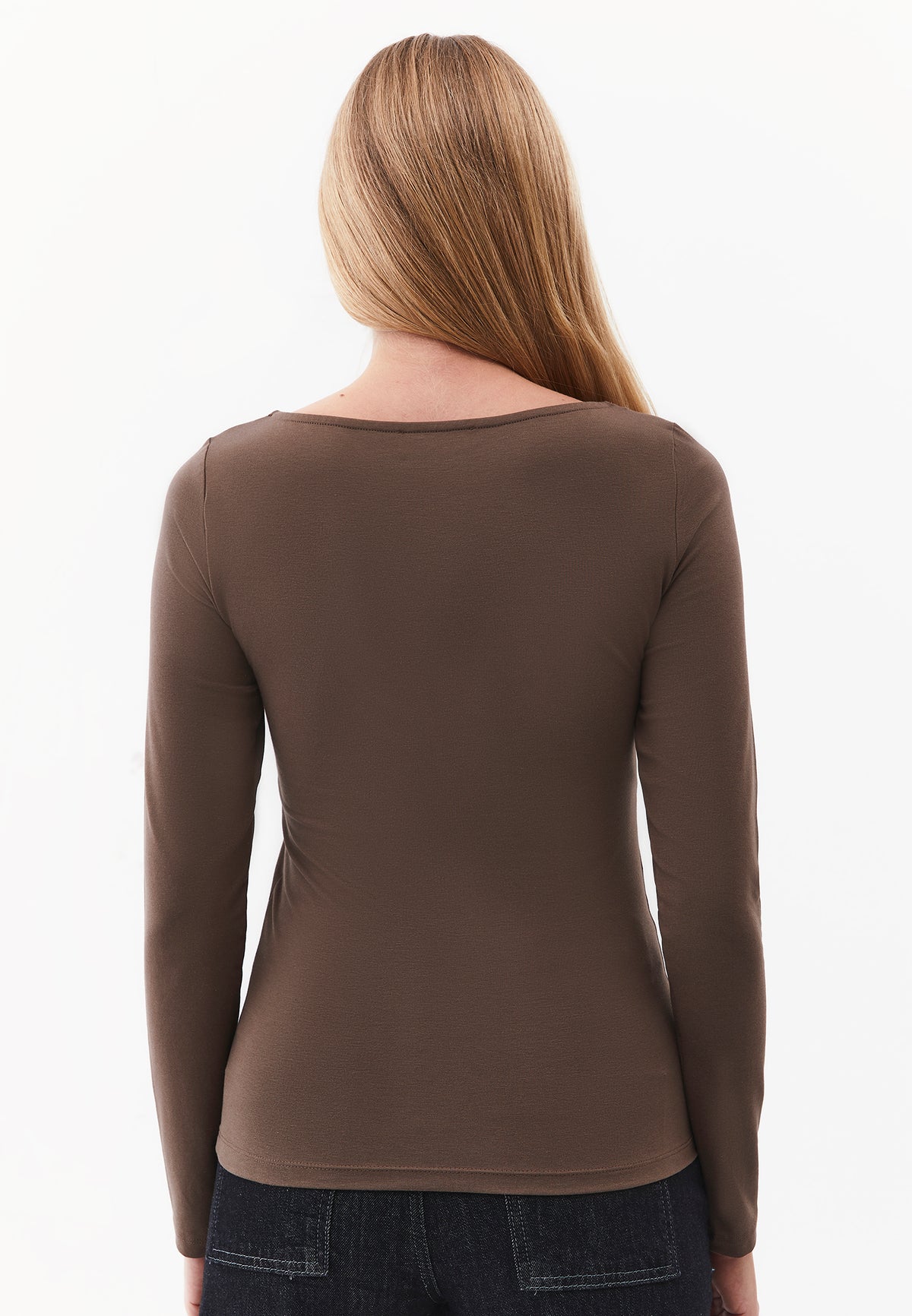 Long Sleeve T-Shirt with Collar Detail - CHOCOLATE CHIP