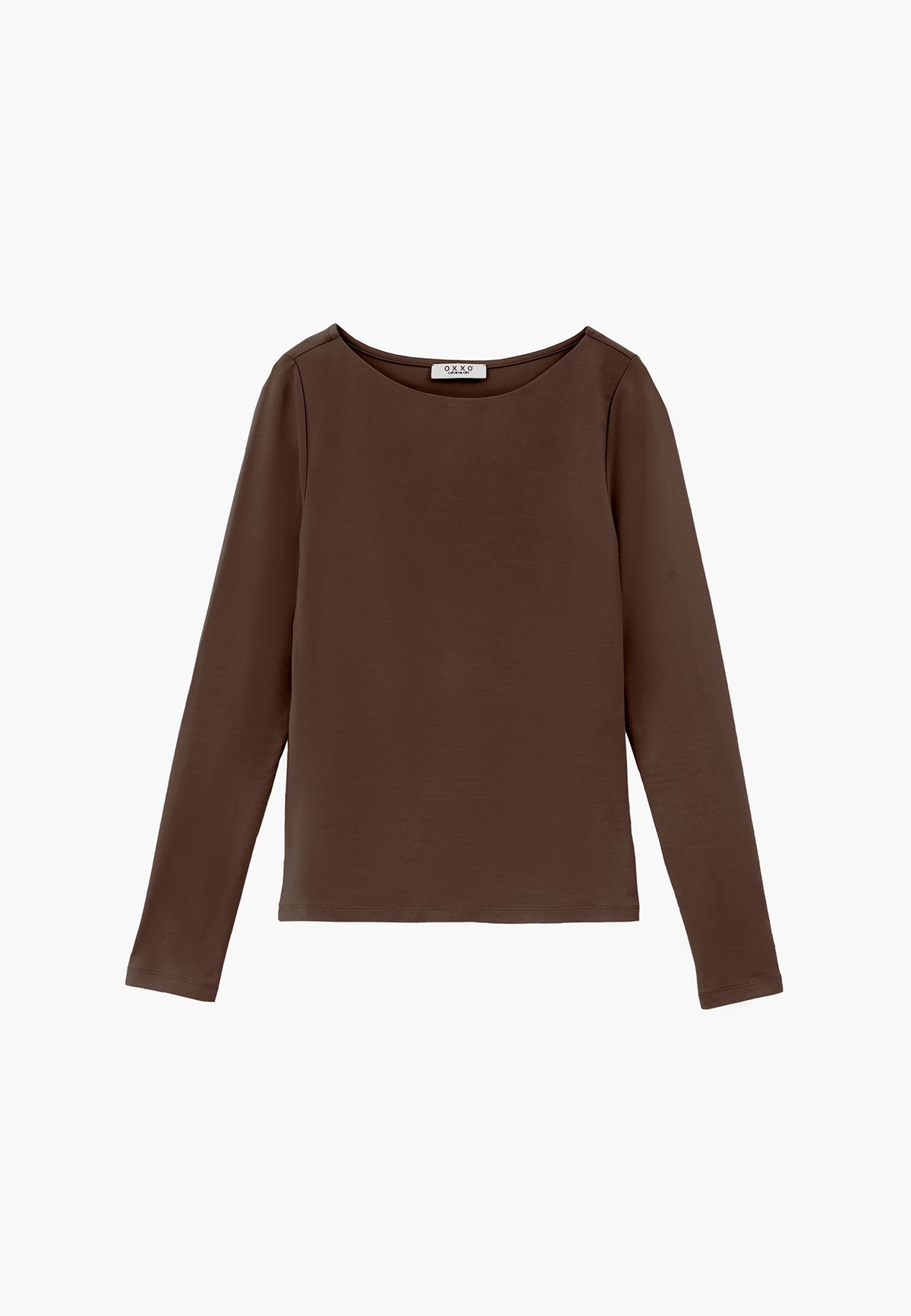 Long Sleeve T-Shirt with Collar Detail - CHOCOLATE CHIP