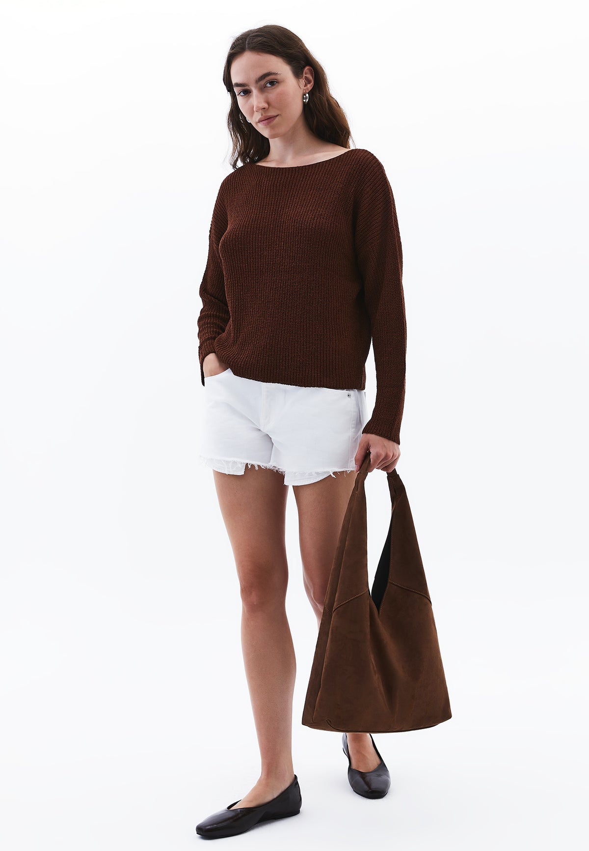 Boat Neck Long Sleeve Sweater - CHOCOLATE FONDANT