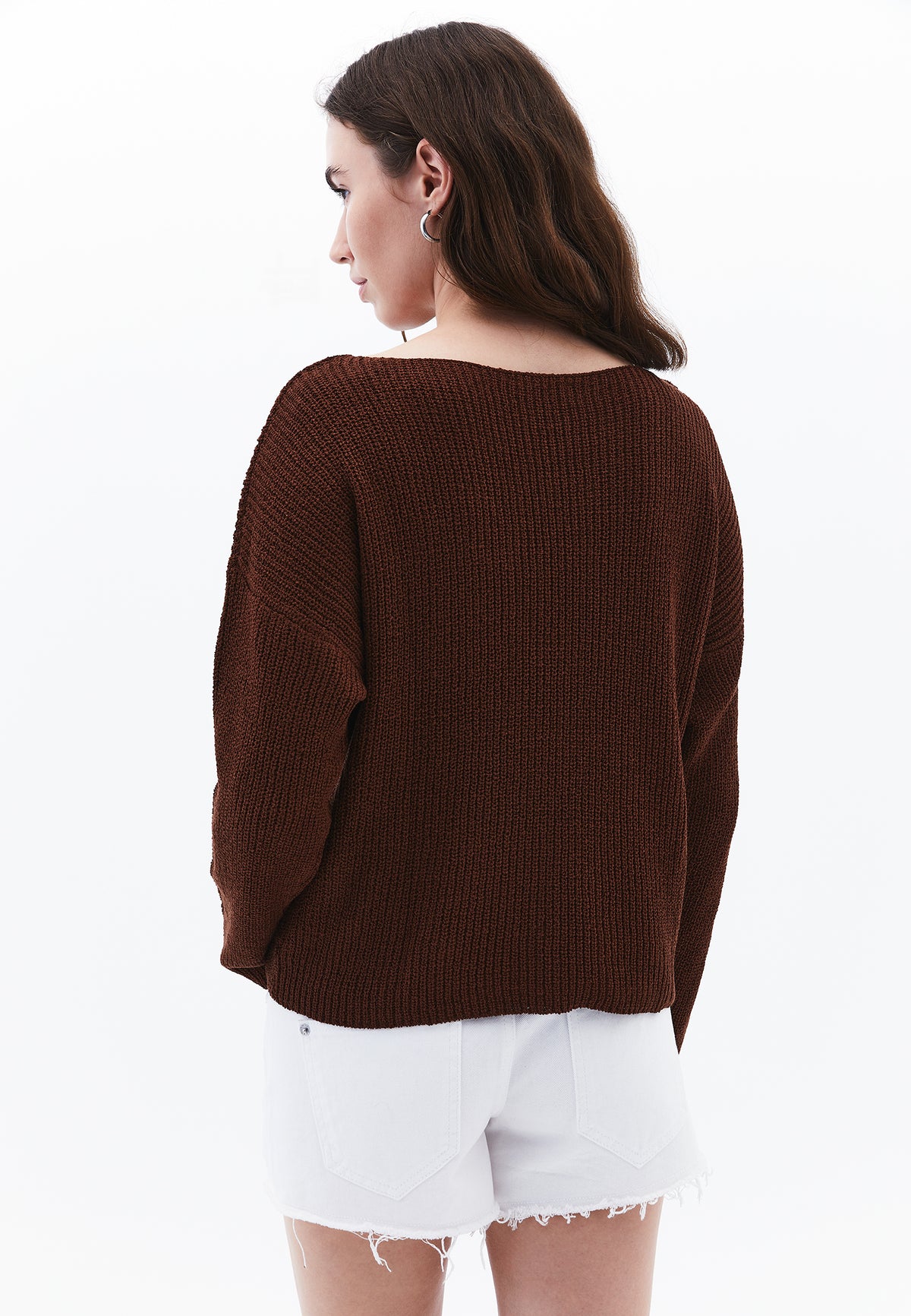 Boat Neck Long Sleeve Sweater - CHOCOLATE FONDANT
