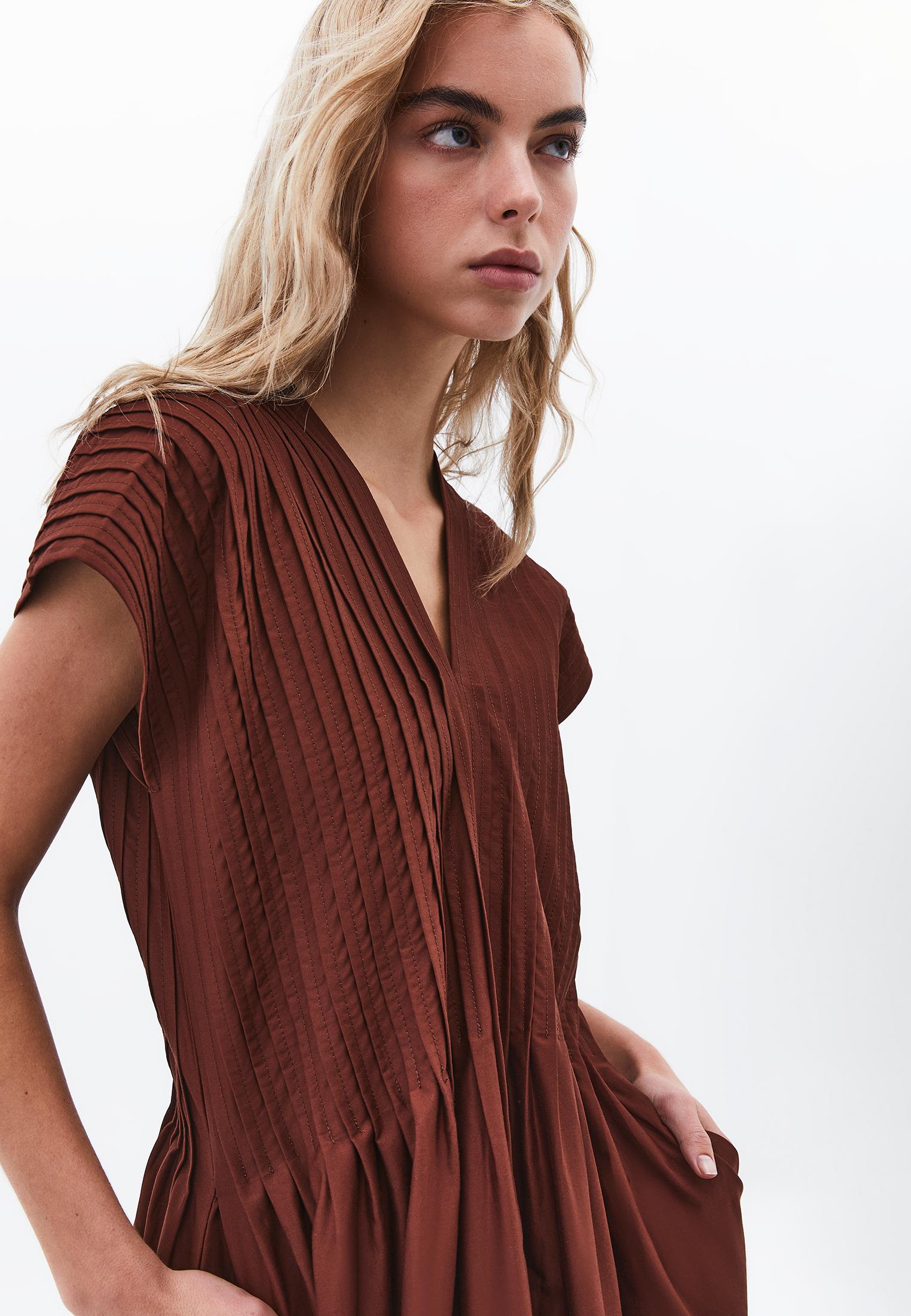 Flared V-Neck Long Dress - CHOCOLATE FONDANT