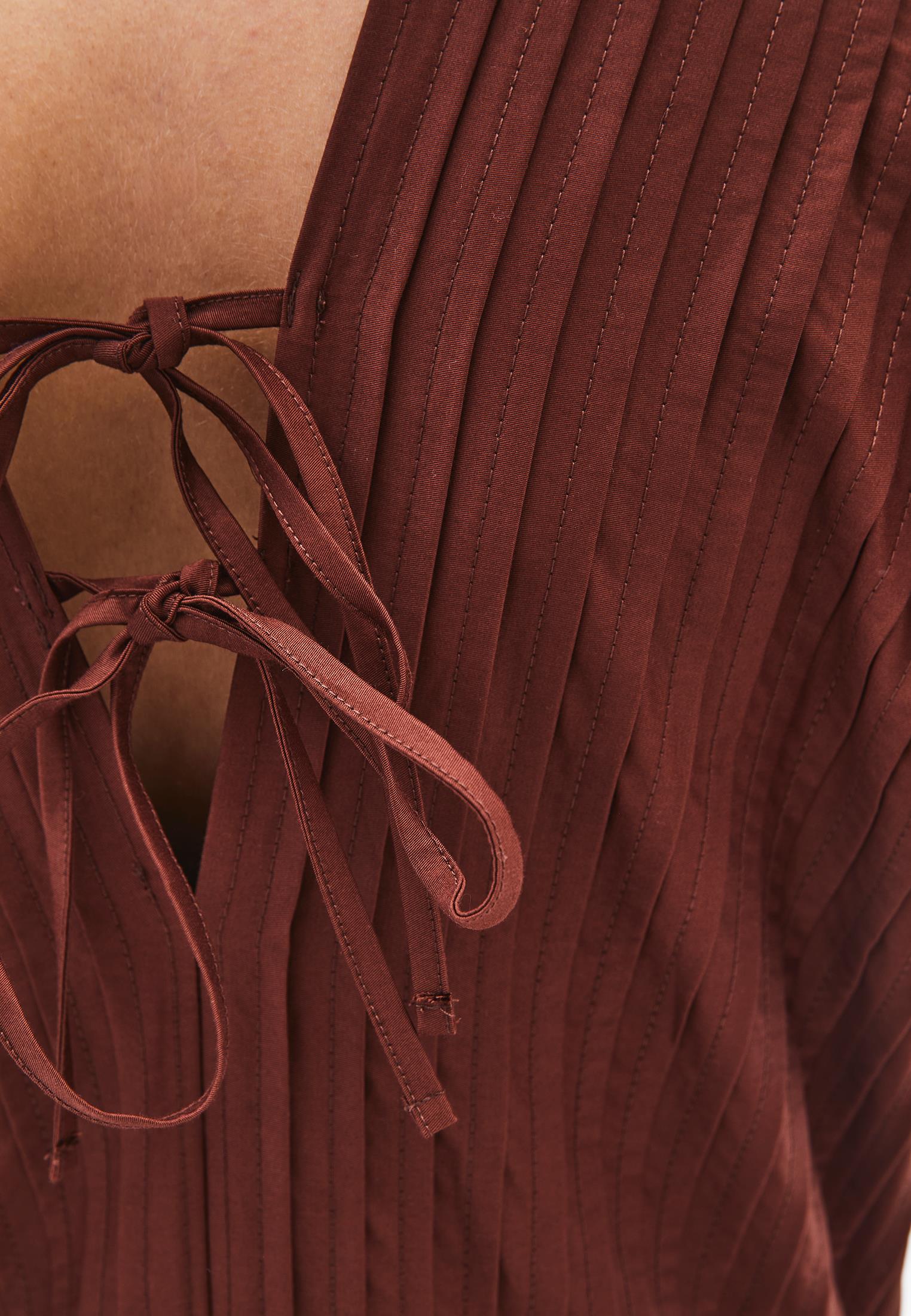 Flared V-Neck Long Dress - CHOCOLATE FONDANT
