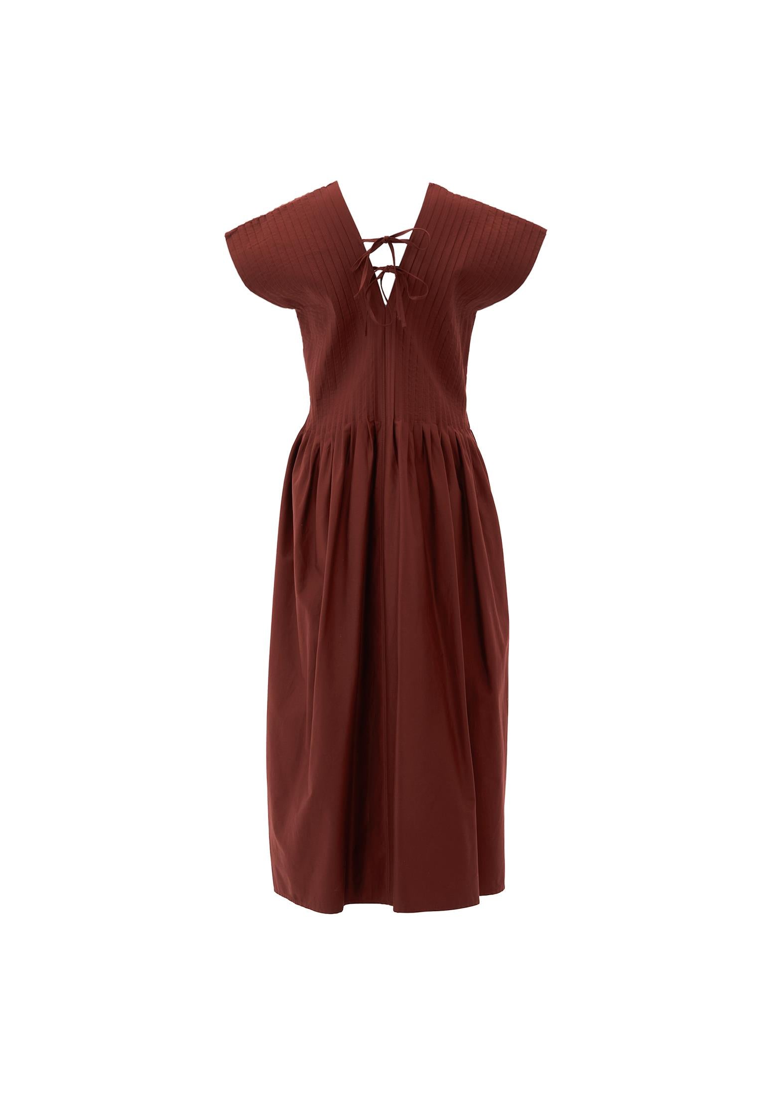 Flared V-Neck Long Dress - CHOCOLATE FONDANT