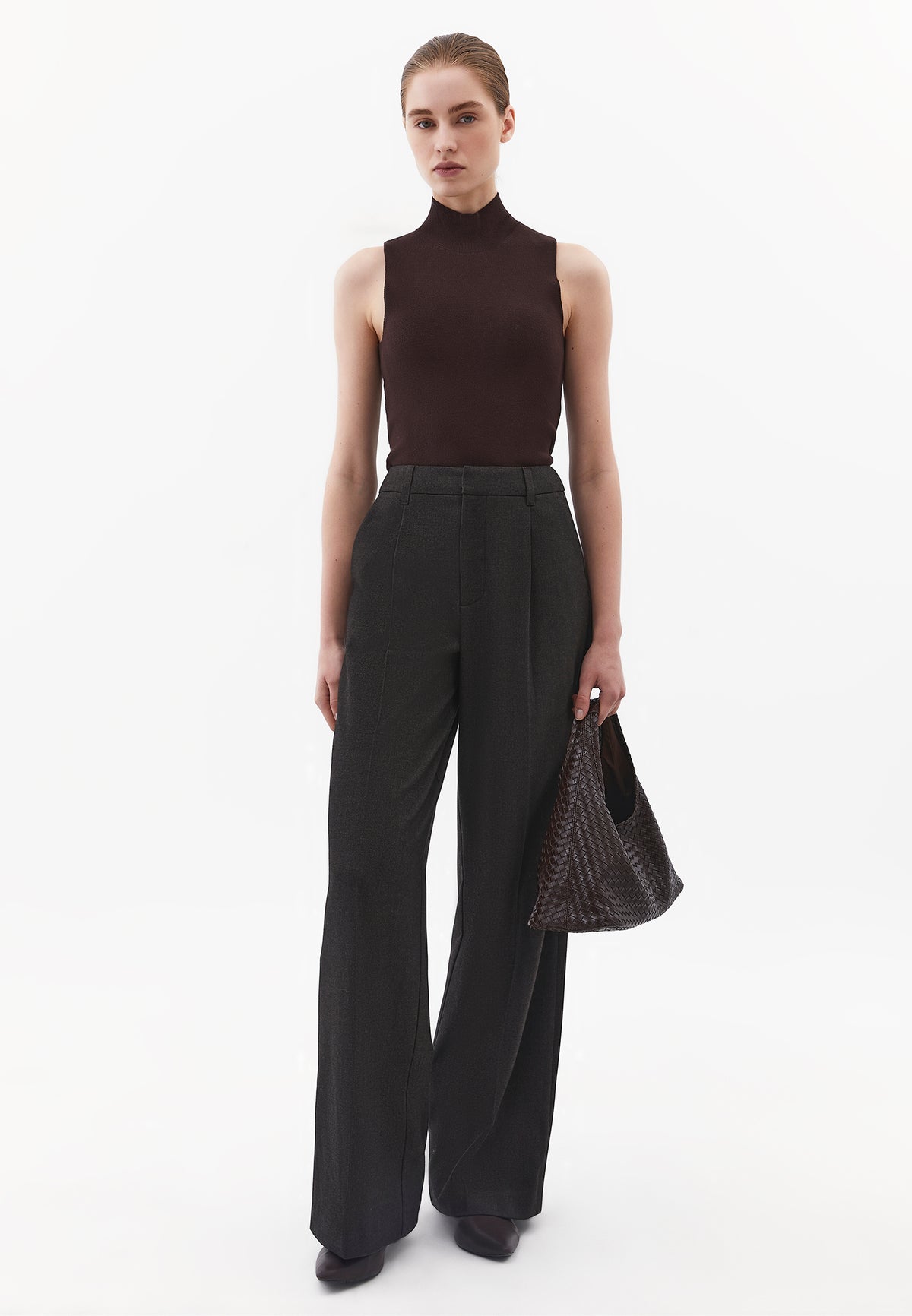 High Waist Wide Leg Pants - CHOCOLATE PLUM