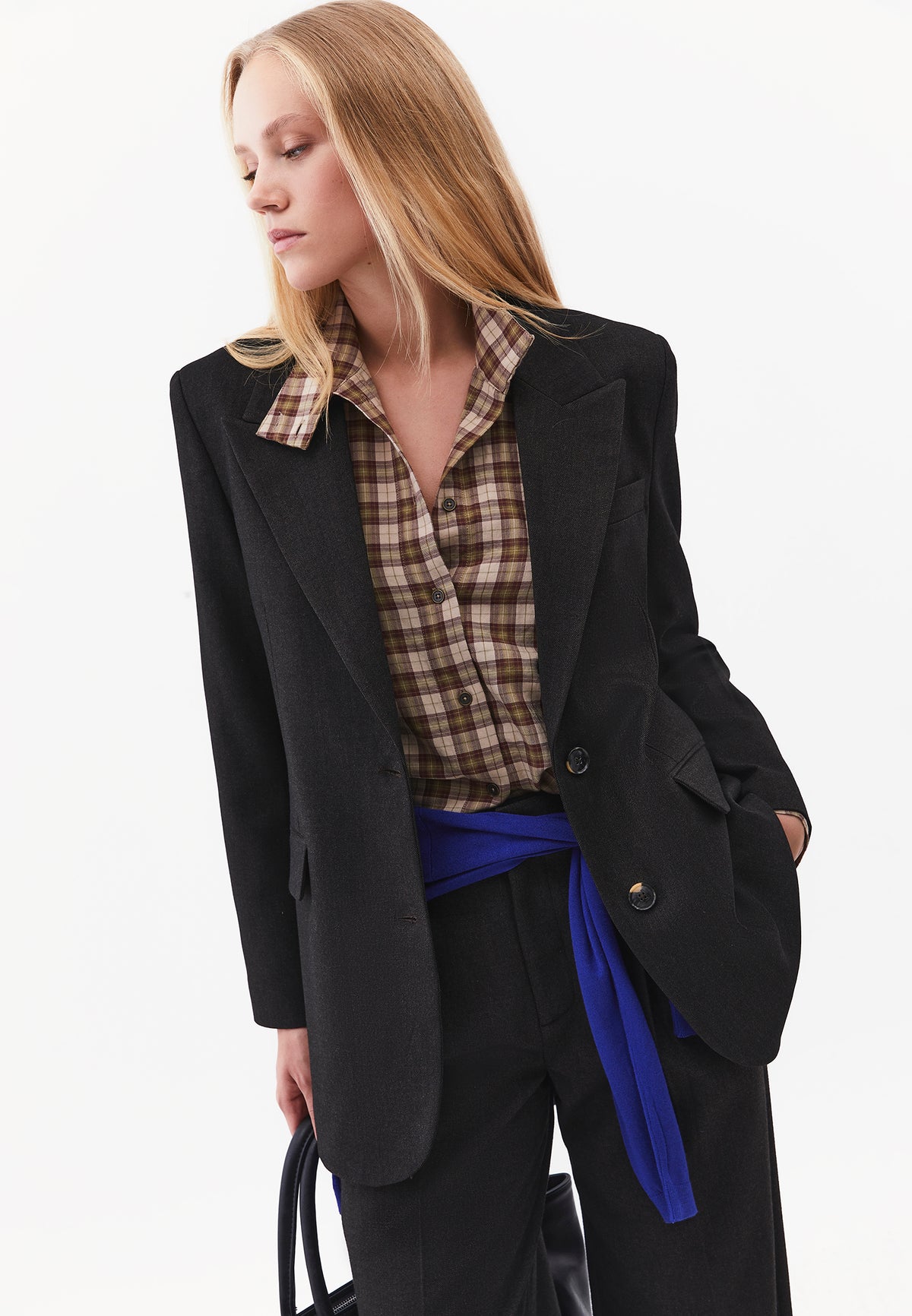 Button Detailed Boyfriend Tunic Blazer Jacket - CHOCOLATE PLUM