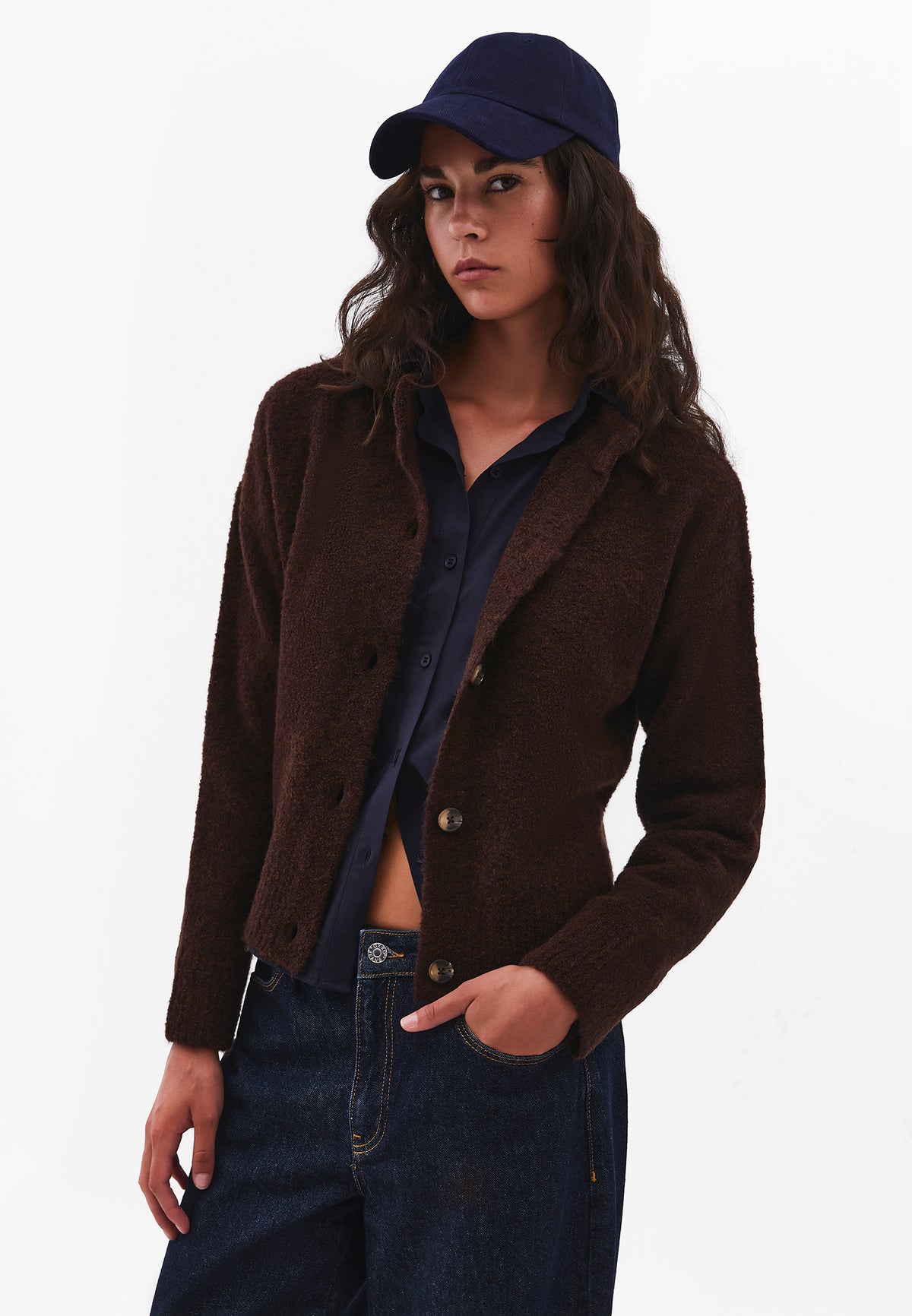 Button Detailed Short Cardigan - CHOCOLATE PLUM