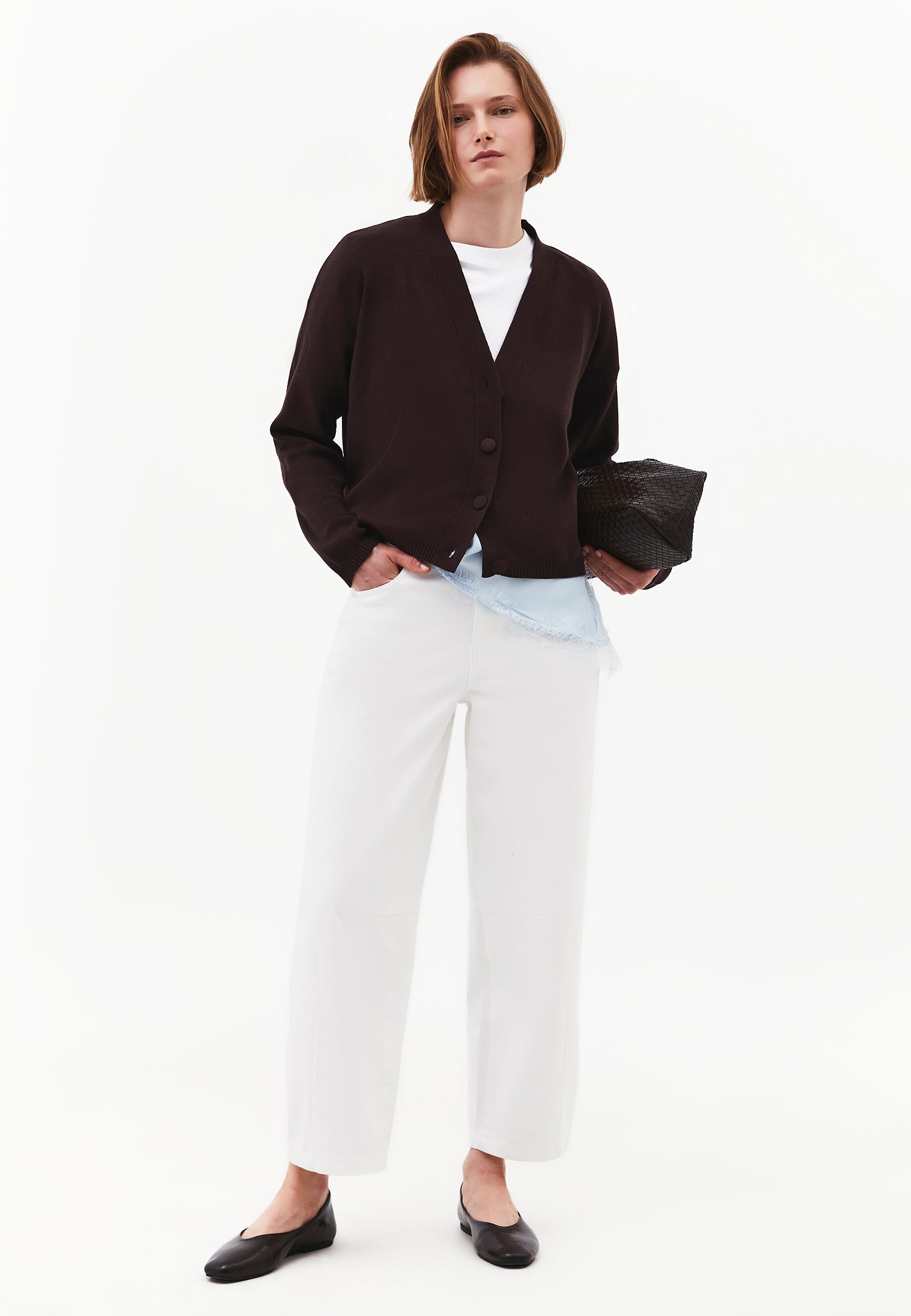 V-Neck Long Sleeve Cardigan - CHOCOLATE PLUM