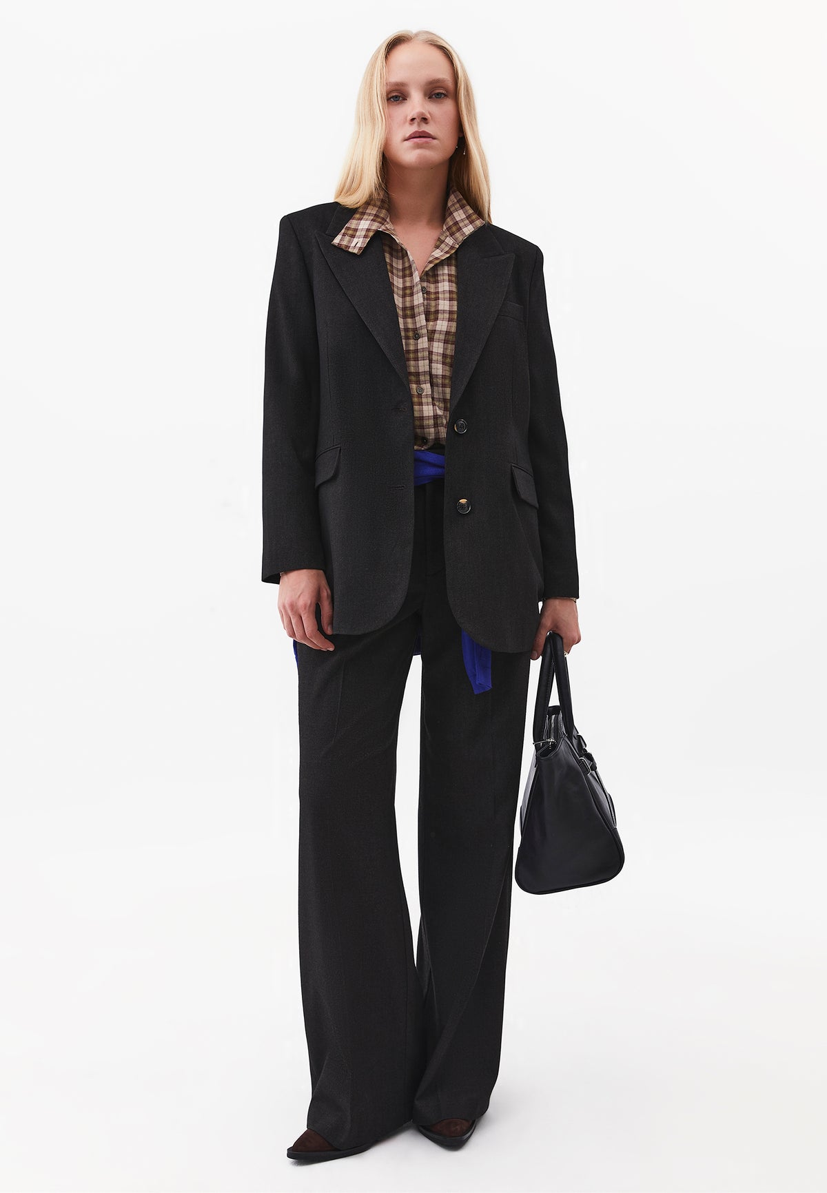Button Detailed Boyfriend Tunic Blazer Jacket - CHOCOLATE PLUM