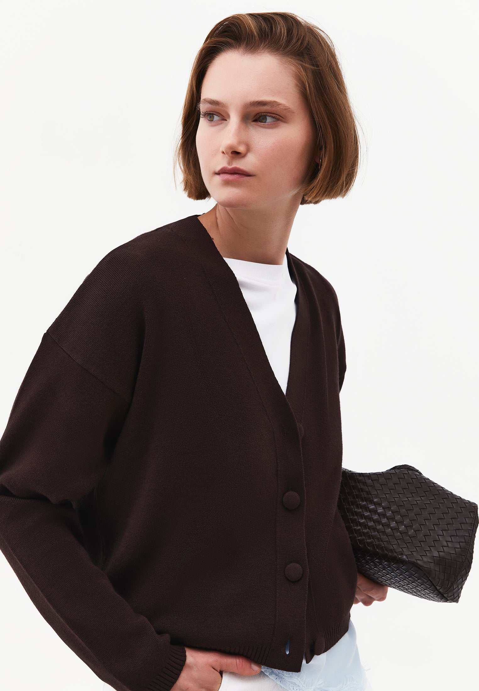 V-Neck Long Sleeve Cardigan - CHOCOLATE PLUM