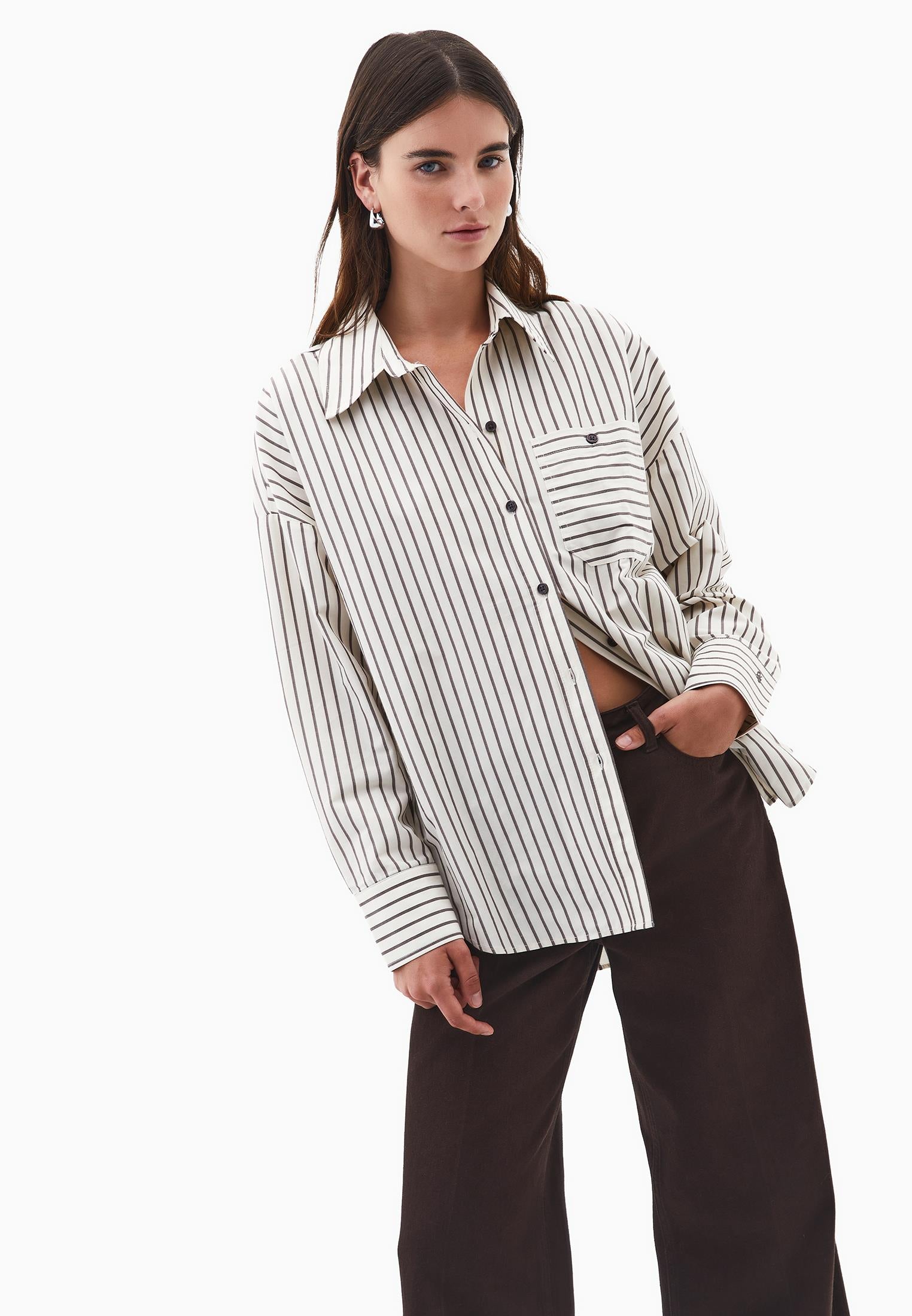 Oversize Striped Poplin Shirt - CHOCOLATE STRIPE