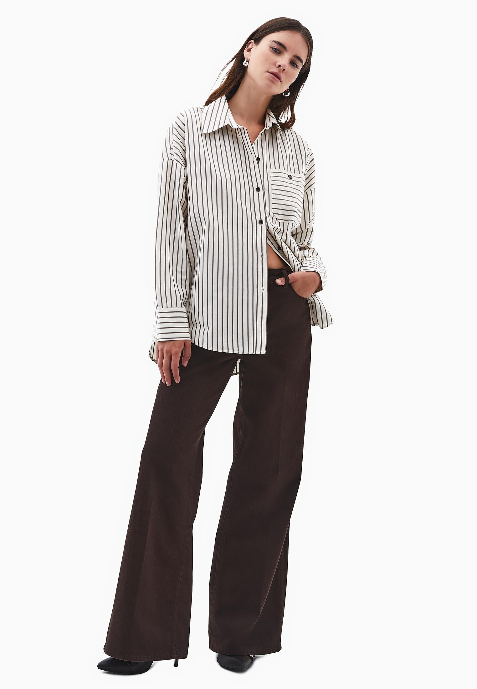 Oversize Striped Poplin Shirt - CHOCOLATE STRIPE
