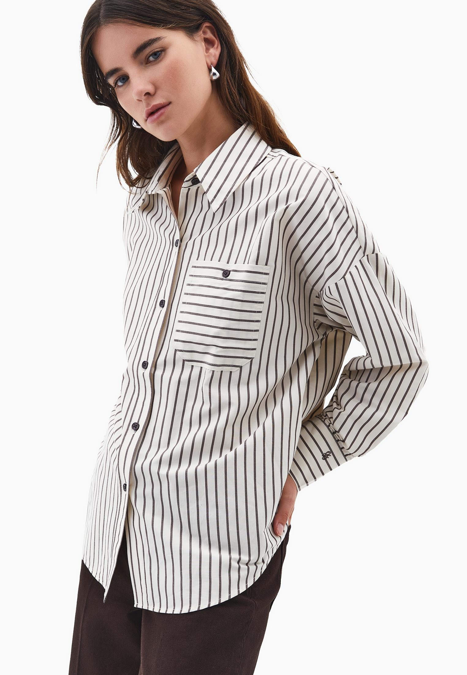 Oversize Striped Poplin Shirt - CHOCOLATE STRIPE