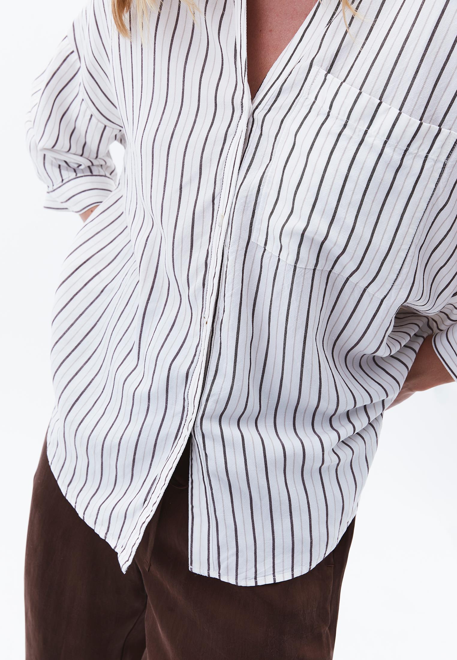 Linen Oversize Tunic Shirt - CHOCOLATE STRIPE