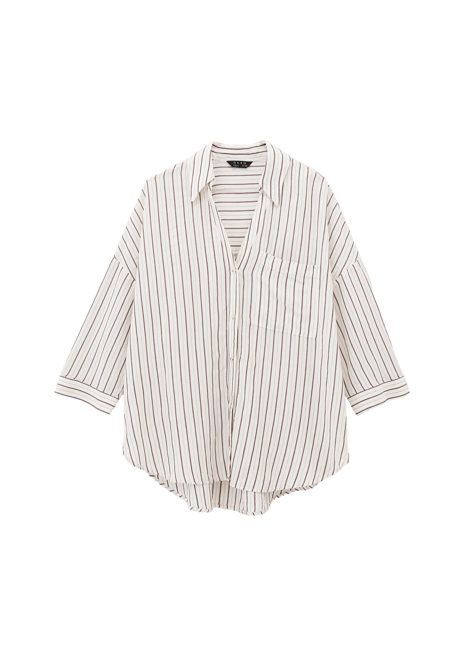 Linen Oversize Tunic Shirt - CHOCOLATE STRIPE