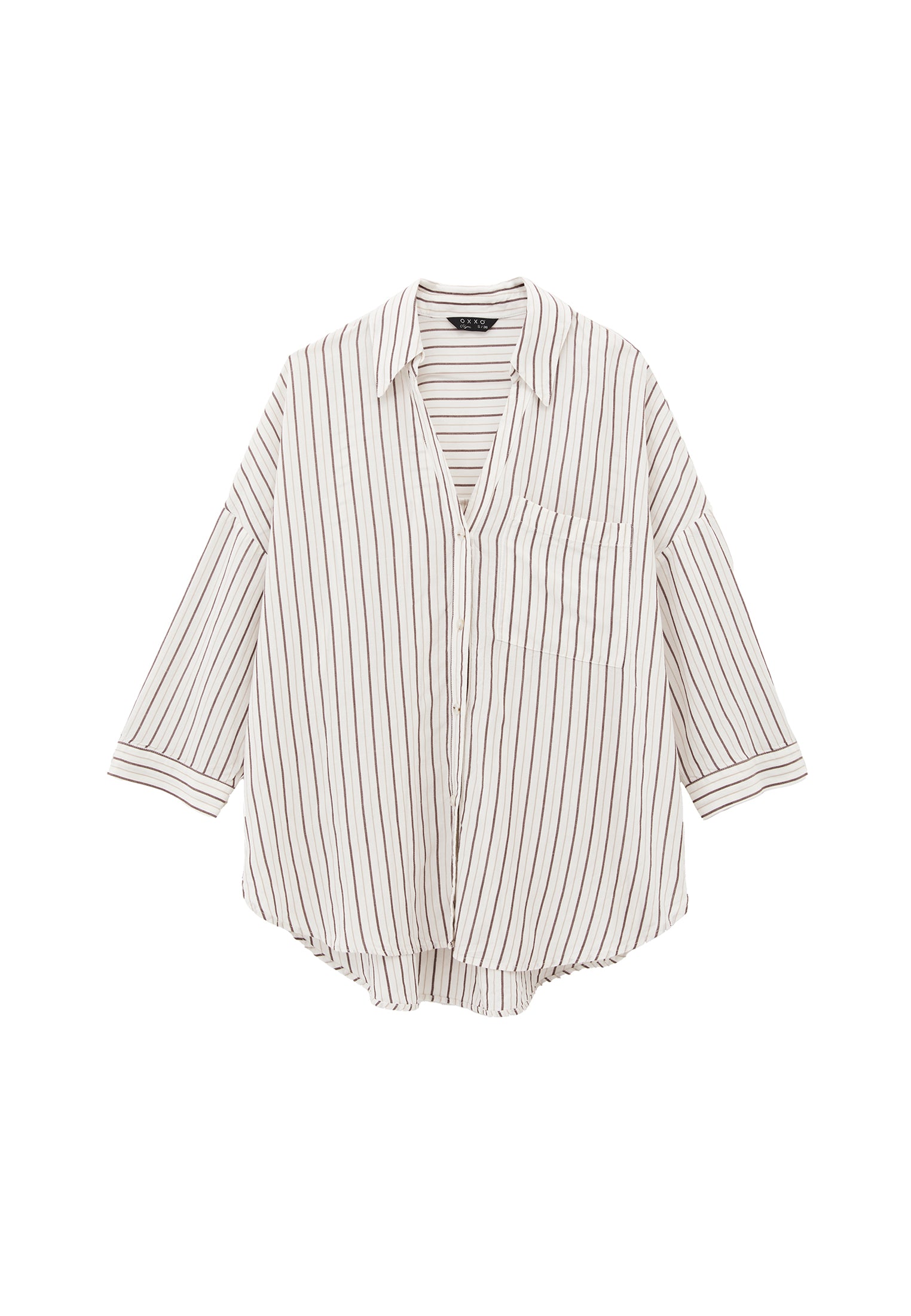 Linen Oversize Tunic Shirt - CHOCOLATE STRIPE